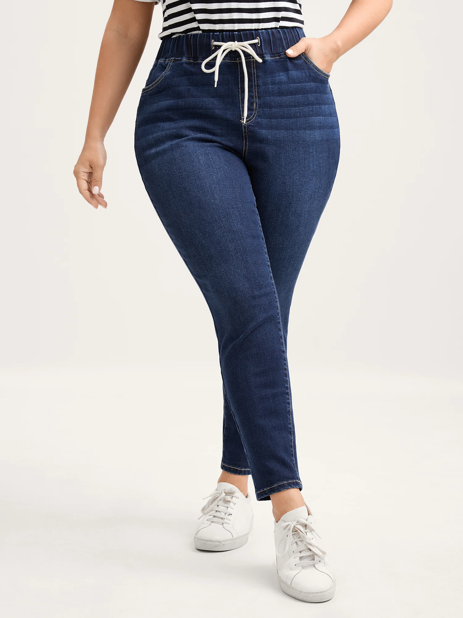 Drawstring Stretchy Waist Skinny-Fit Jeans - Image 2
