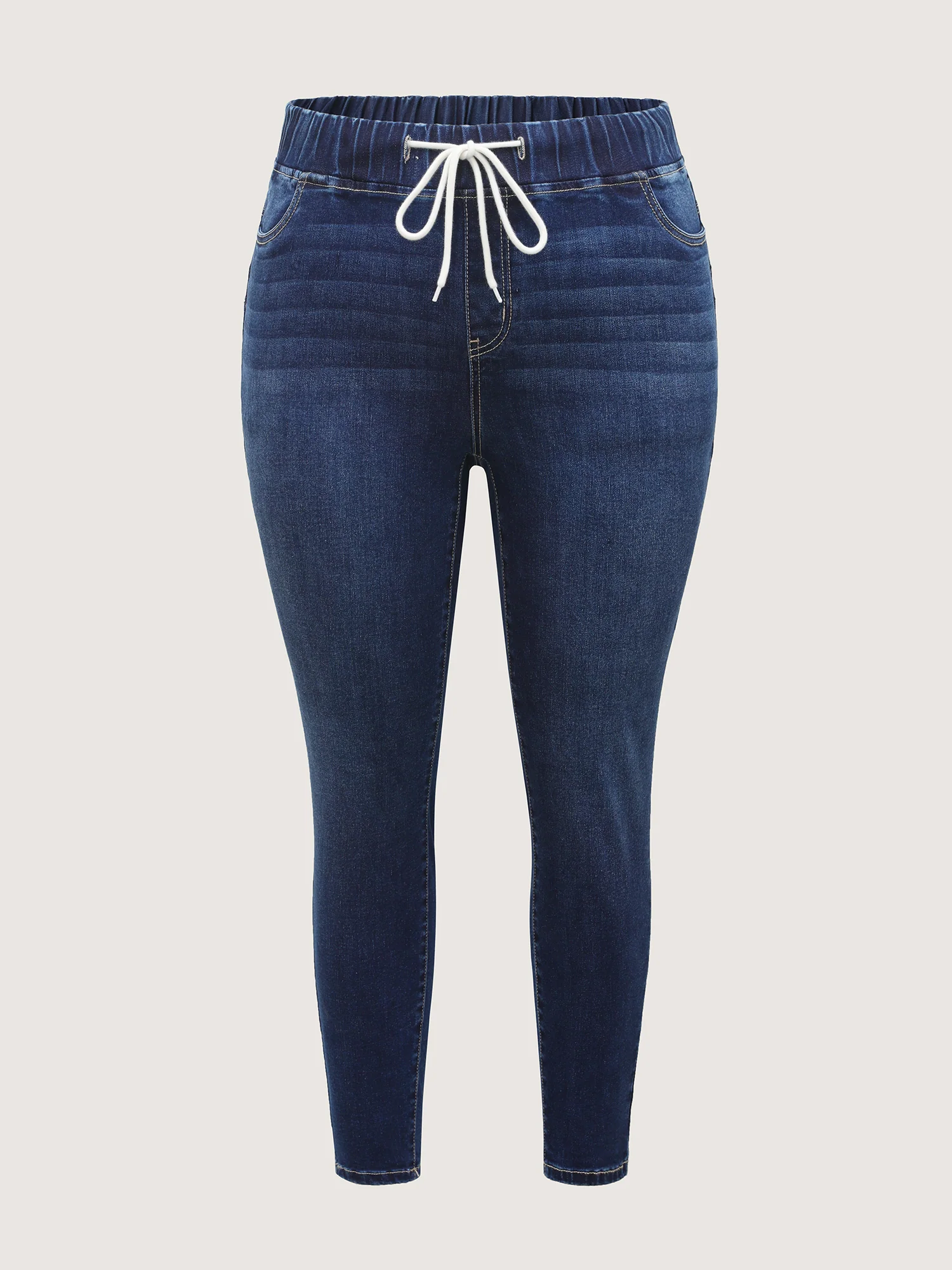 Drawstring Stretchy Waist Skinny-Fit Jeans - Image 8