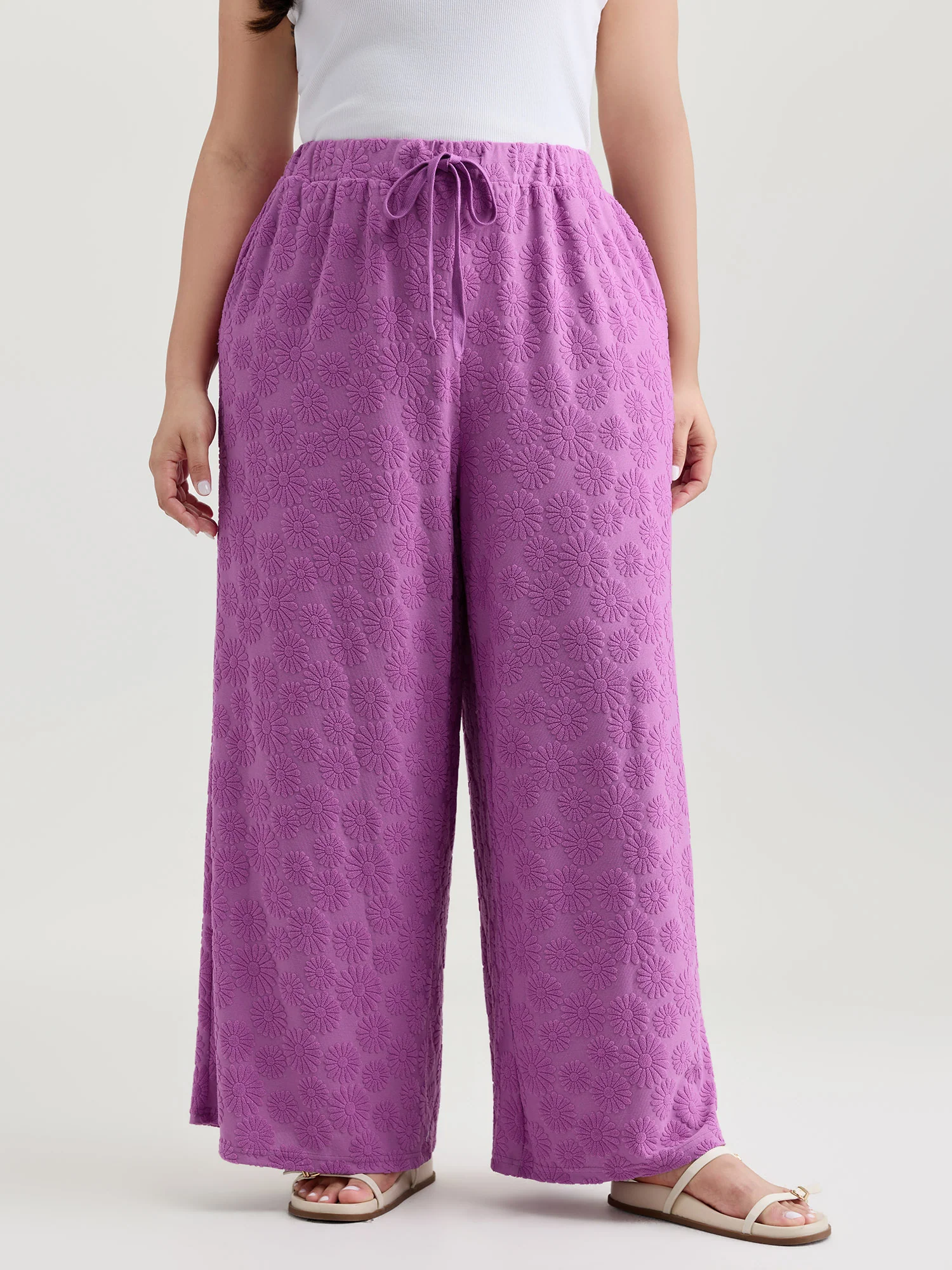 Drawstring Textured Wide-Leg Pants - Image 2