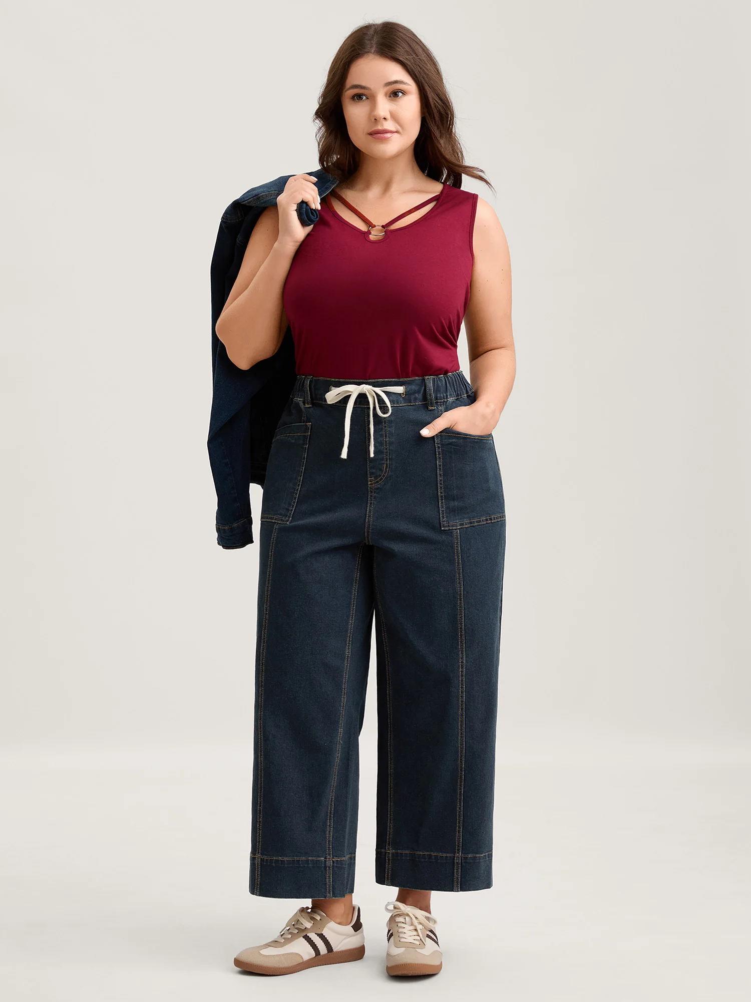 Drawstring Waist Elastic Waist Straight-Leg Jeans - Image 2