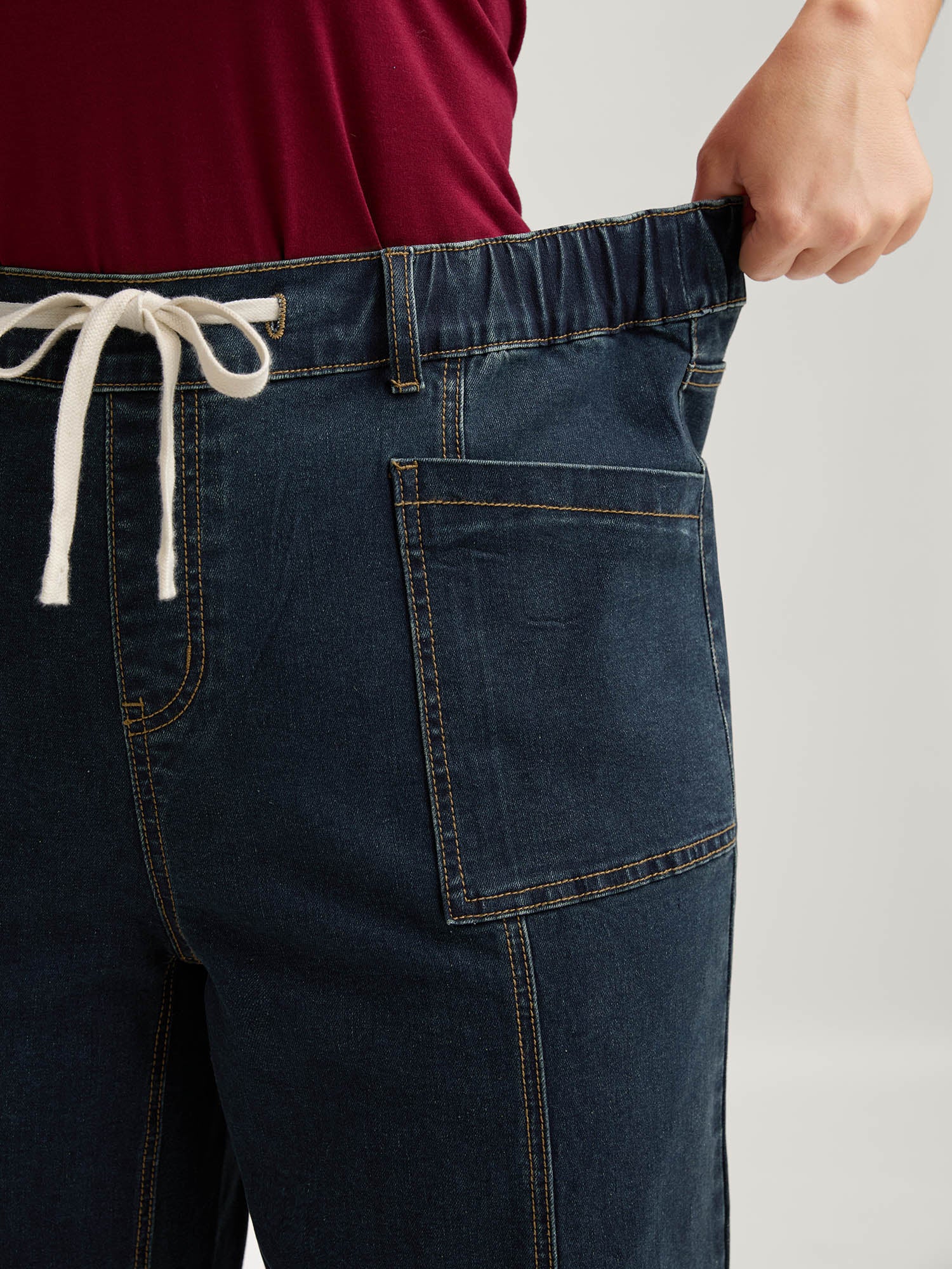 Drawstring Waist Elastic Waist Straight-Leg Jeans - Image 3