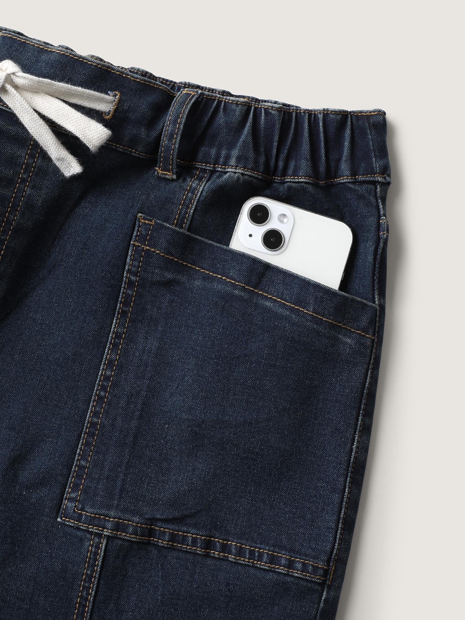 Drawstring Waist Elastic Waist Straight-Leg Jeans - Image 6