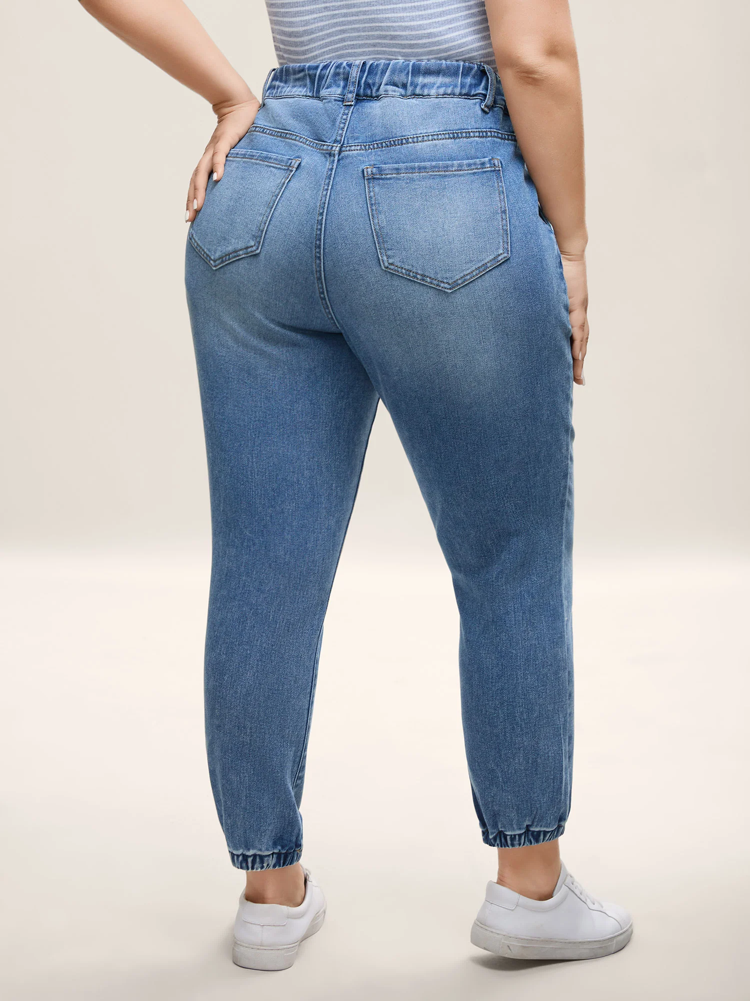 Drawstring Waist Jogger Boyfriend Jeans - Image 2