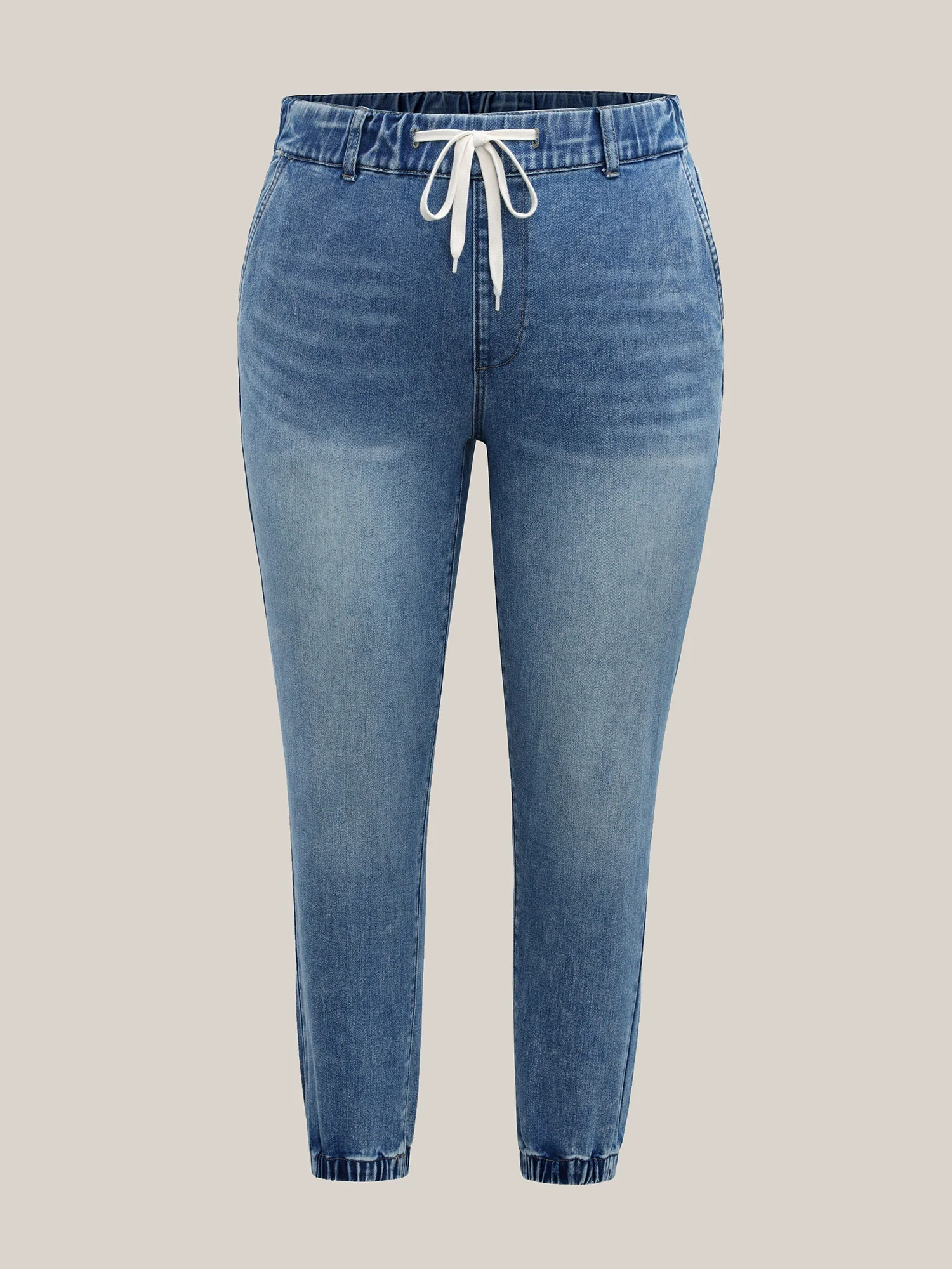 Drawstring Waist Jogger Boyfriend Jeans - Image 8