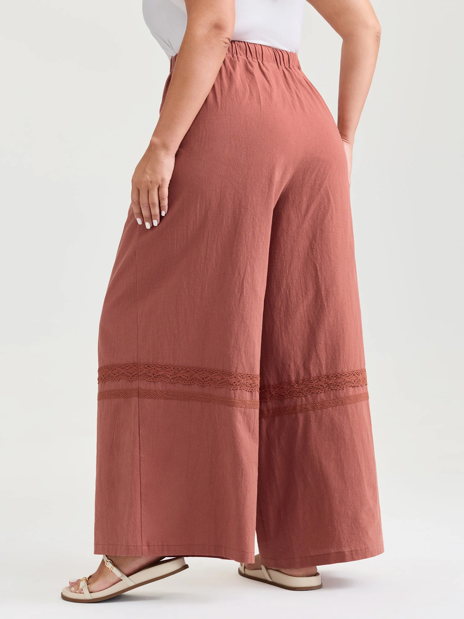 Cotton Drawstring Waist Lace Trim Pants - Image 5