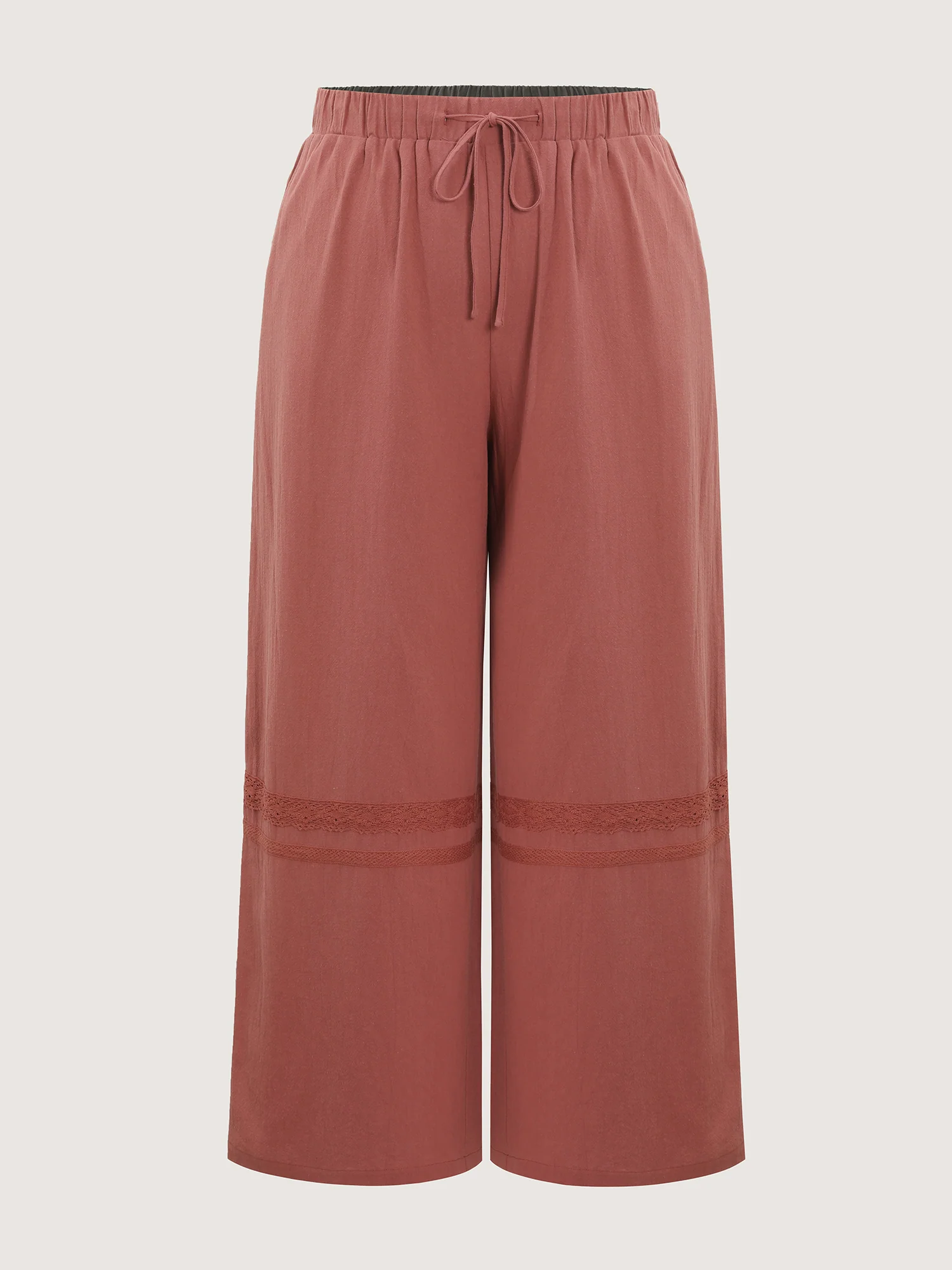 Cotton Drawstring Waist Lace Trim Pants - Image 8