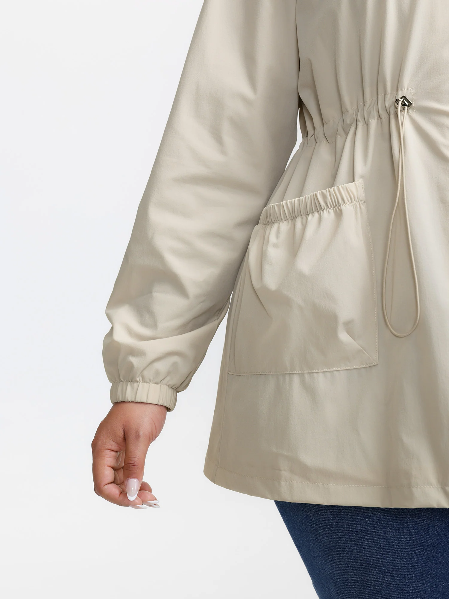 Drawstring Waist Pockets Hooded Coat - Image 4