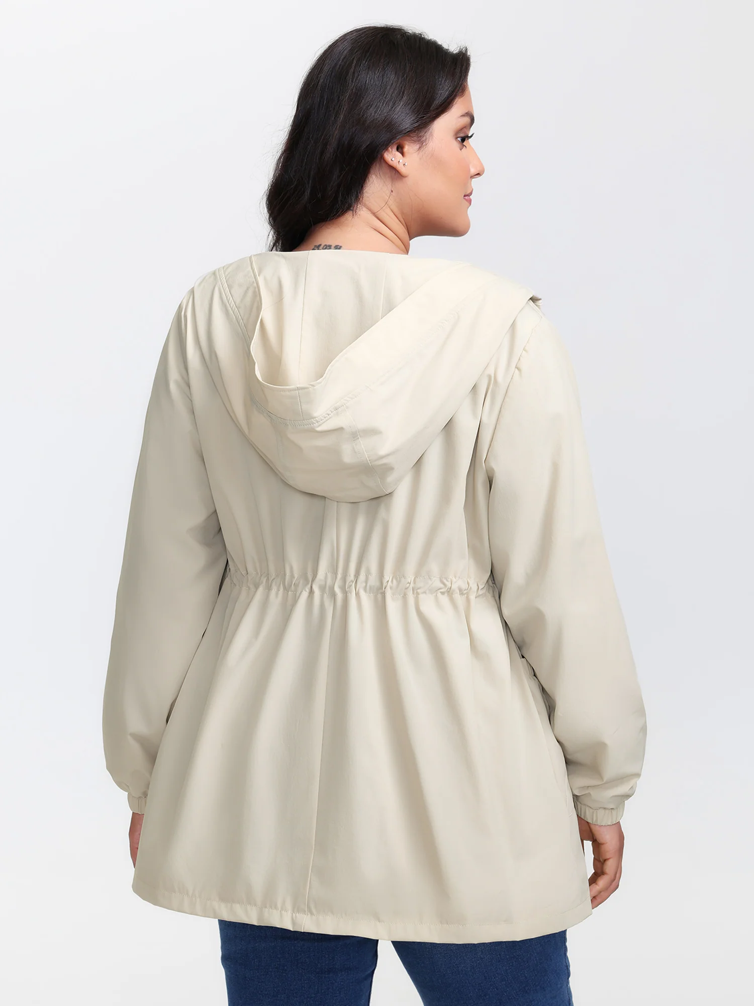 Drawstring Waist Pockets Hooded Coat - Image 5