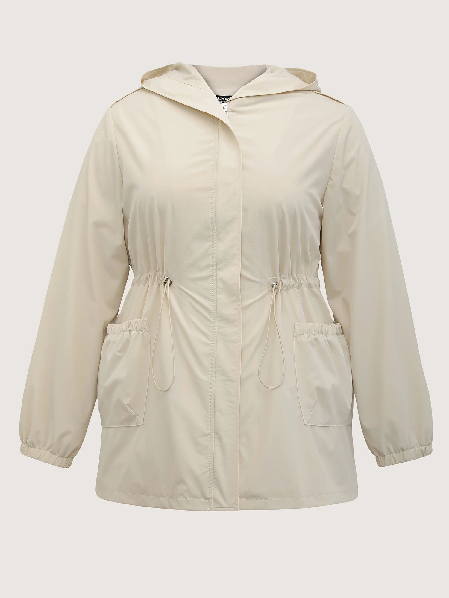 Drawstring Waist Pockets Hooded Coat - Image 9
