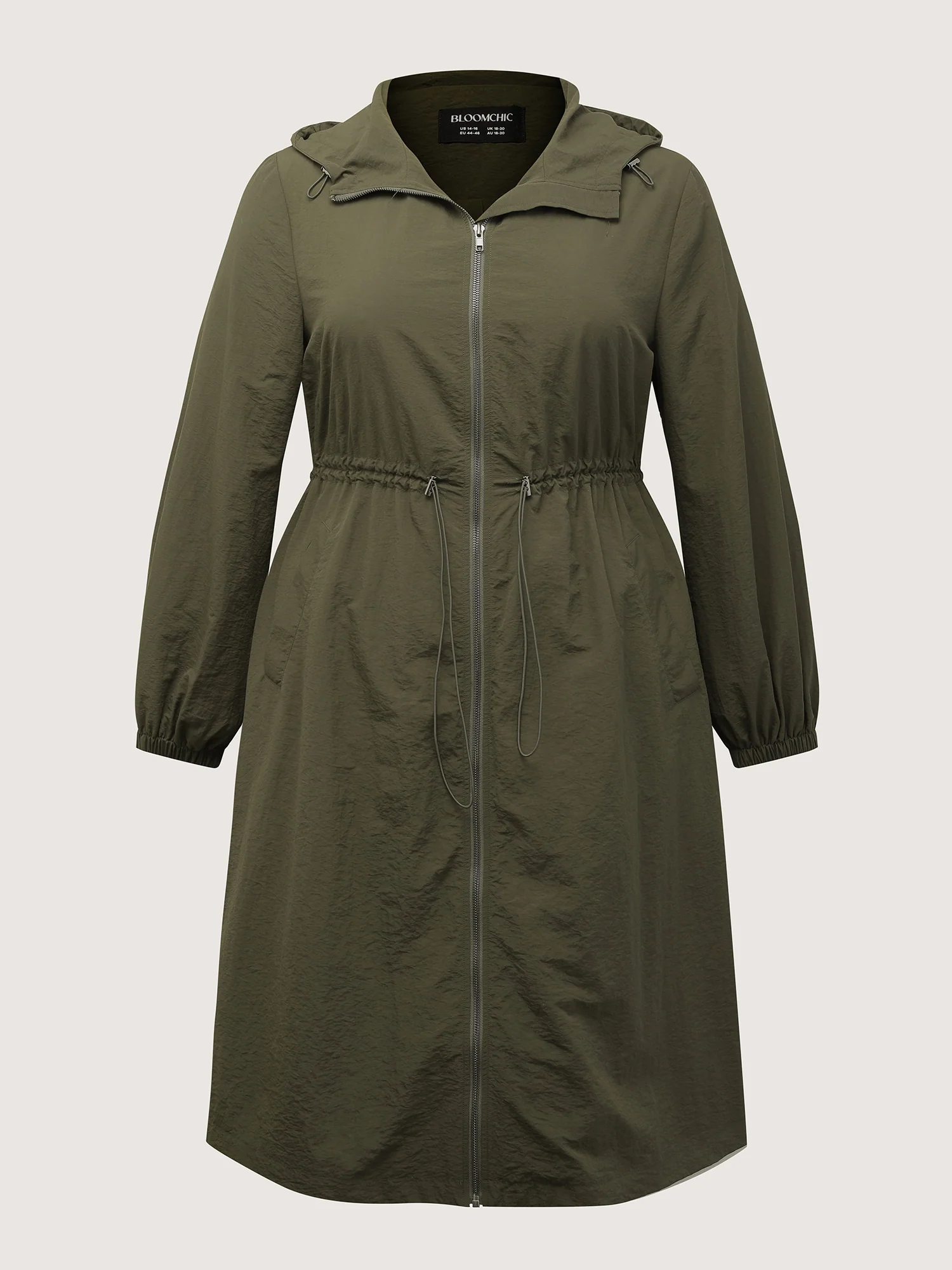 Drawstring Waist Pockets Hooded Coat - Image 10
