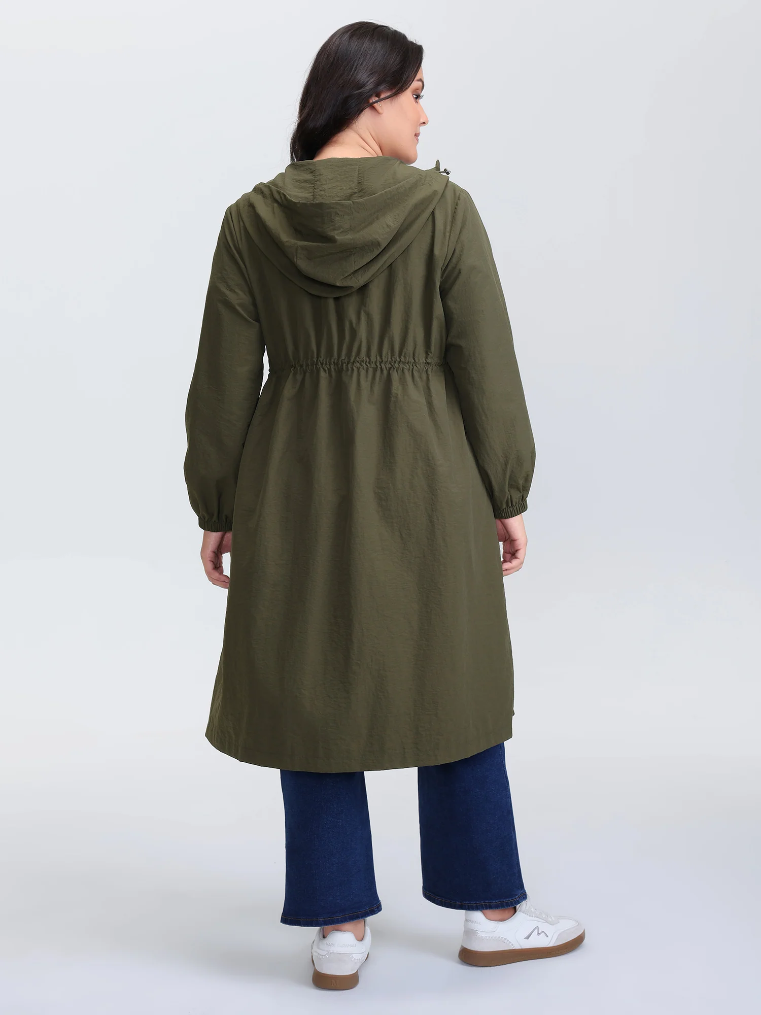Drawstring Waist Pockets Hooded Coat - Image 6