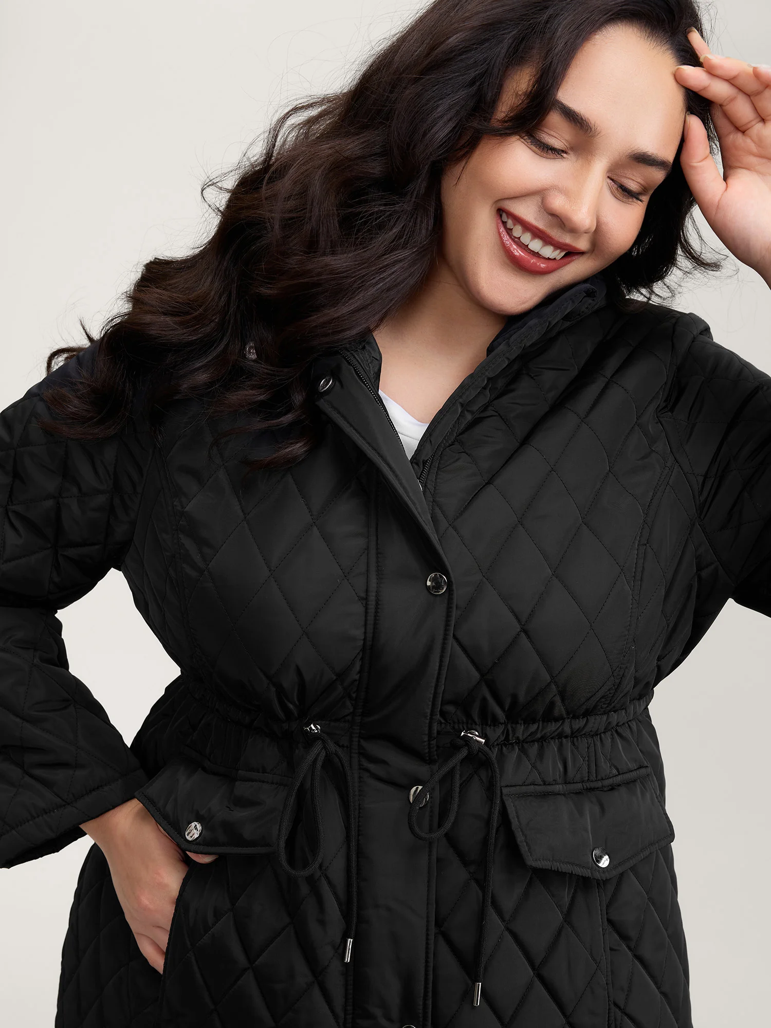 Drawstring Waist Pockets Quilted Jacket - Image 2