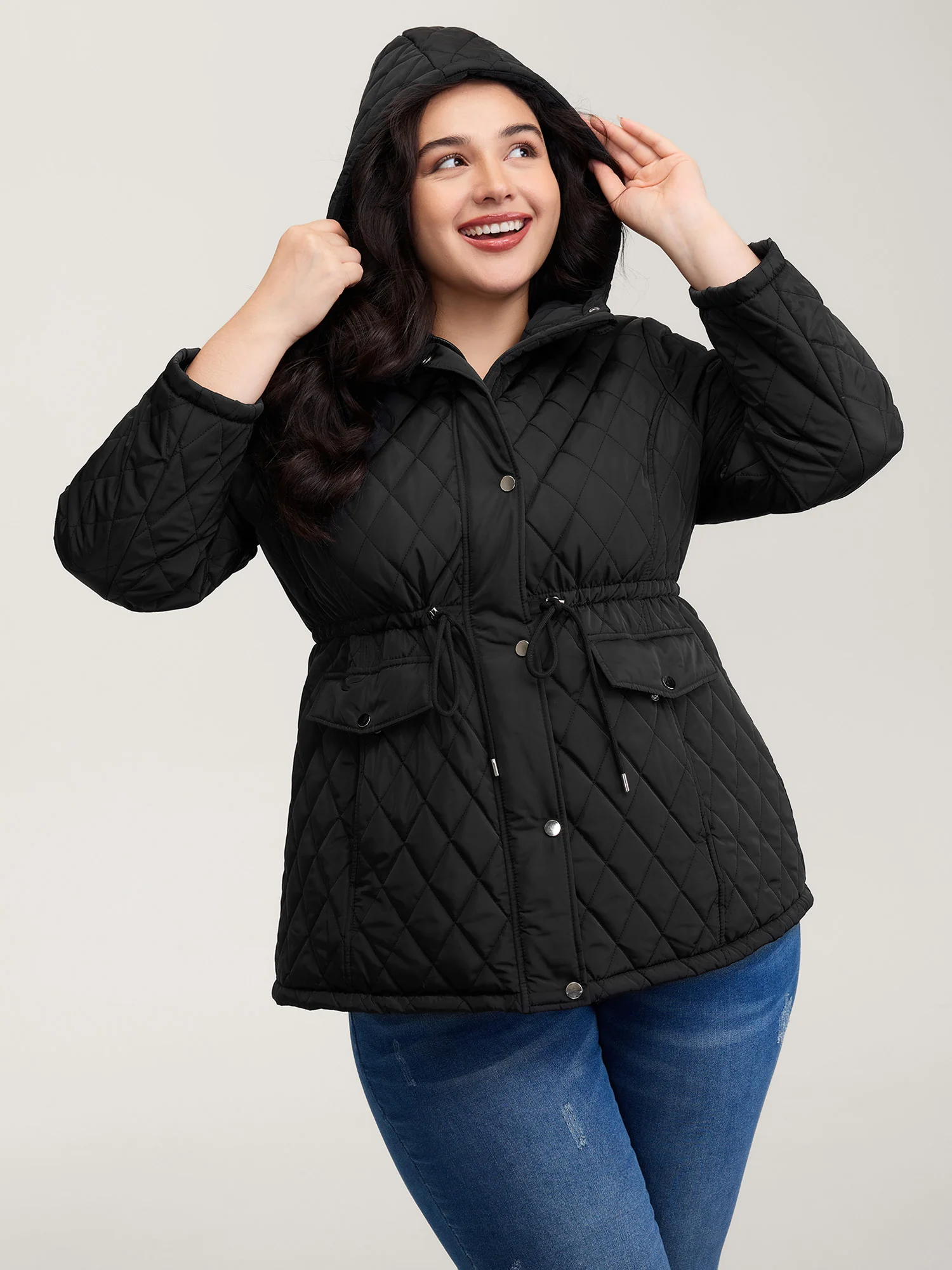 Drawstring Waist Pockets Quilted Jacket - Image 4