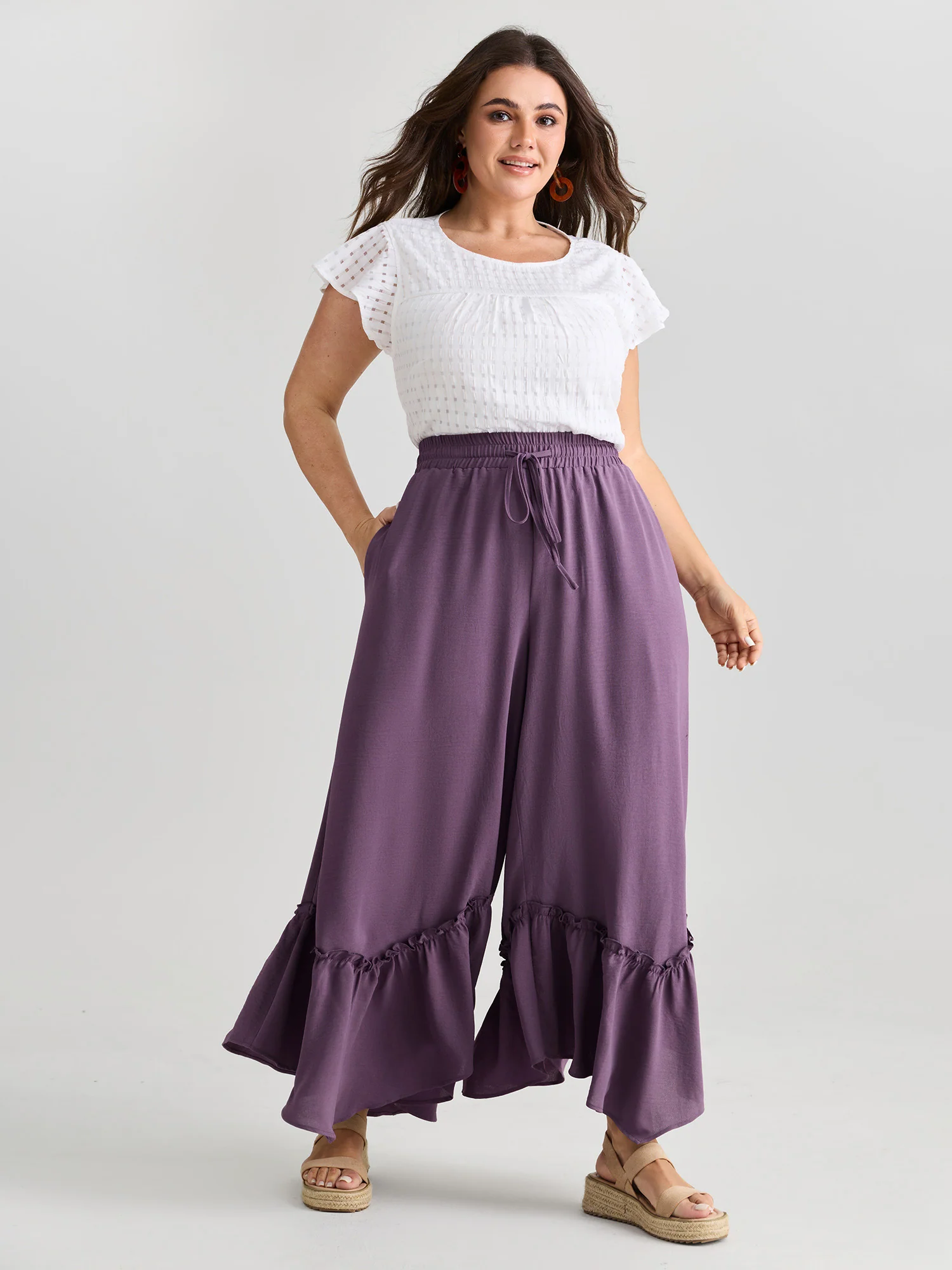 Drawstring Waist Ruffled Hem Pants