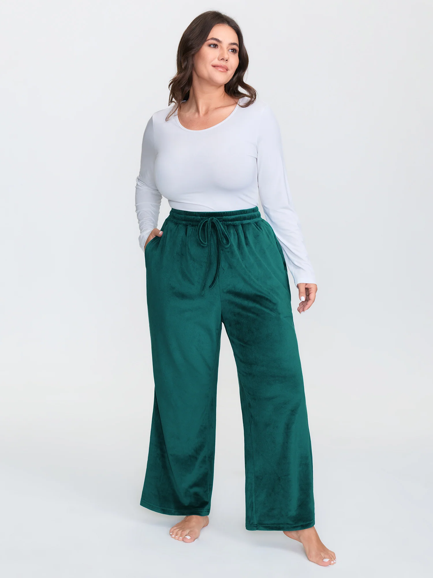 Drawstring Waist Side Pockets Flared Lounge Bottoms - Image 2