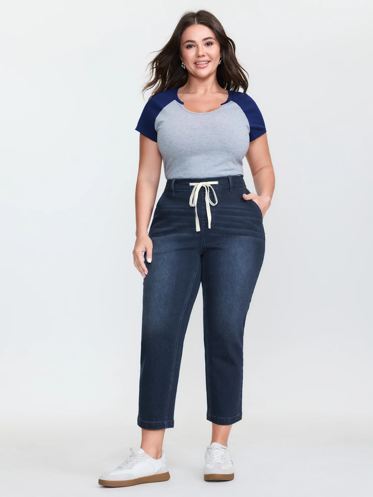 Drawstring Waist Stretchy Straight Leg Jeans - Image 2