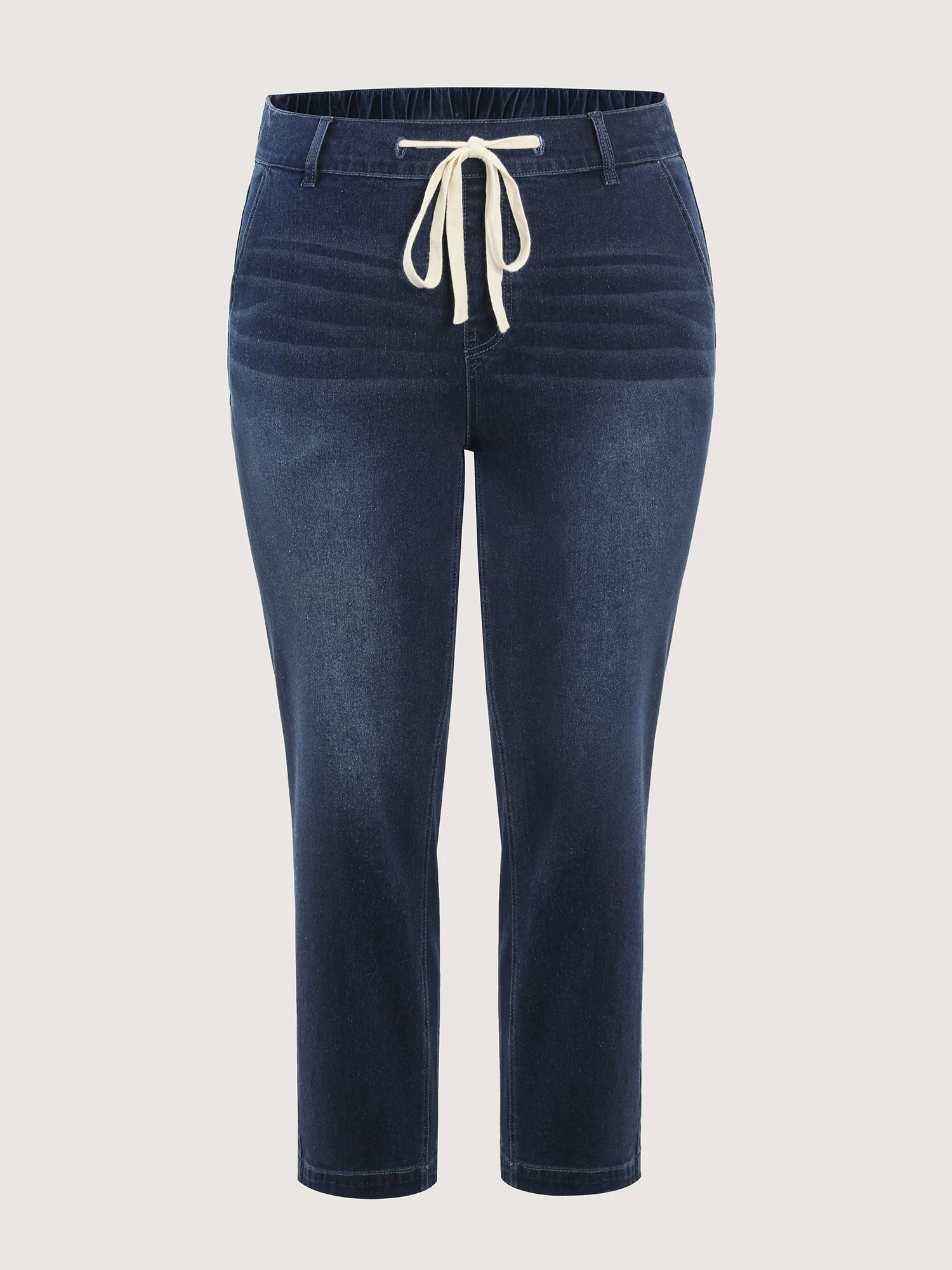 Drawstring Waist Stretchy Straight Leg Jeans - Image 7