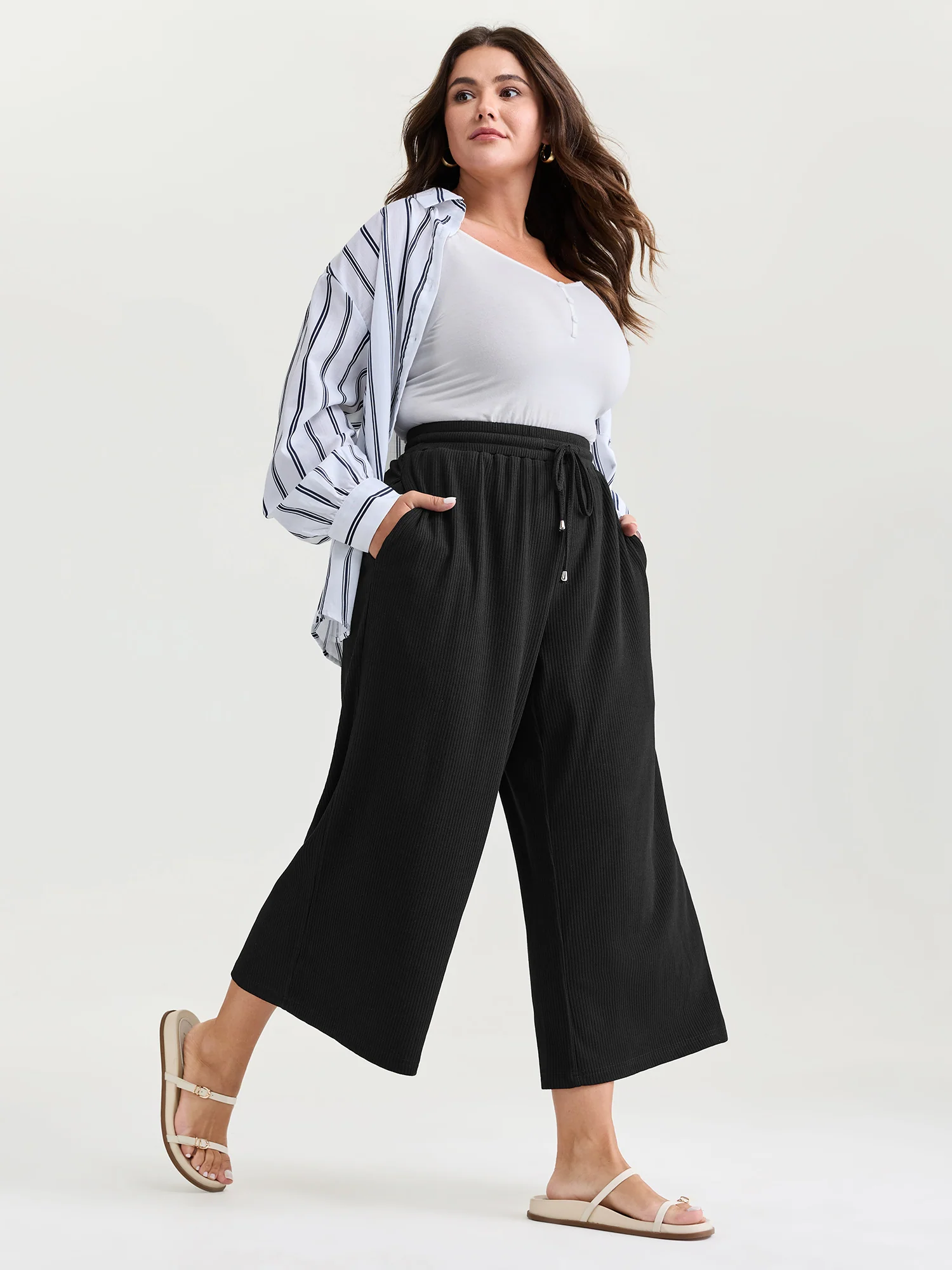 Drawstring Waist Stretchy Textured Sweatpants