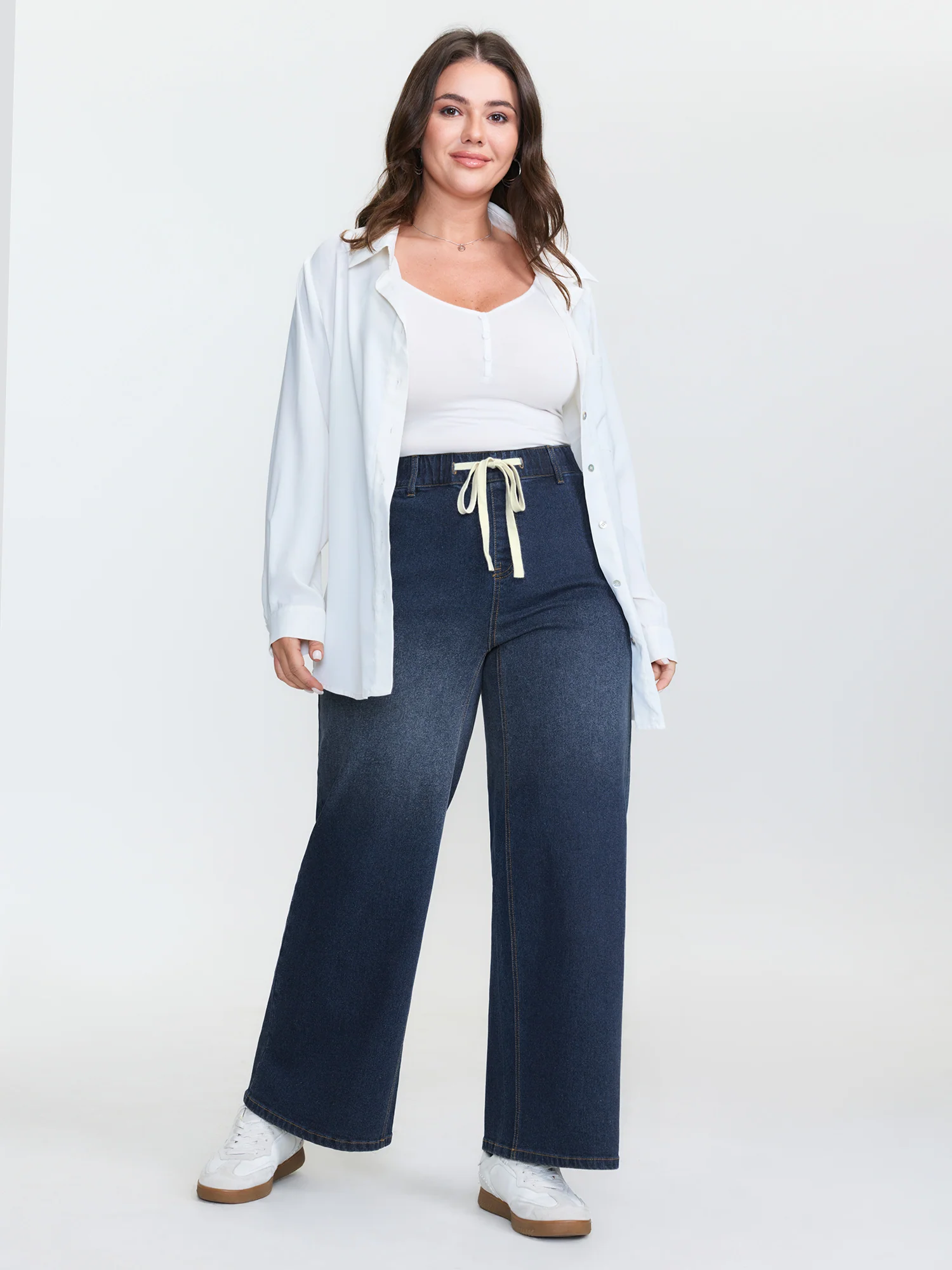 Drawstring Waist Stretchy Wide-Leg Jeans - Image 2