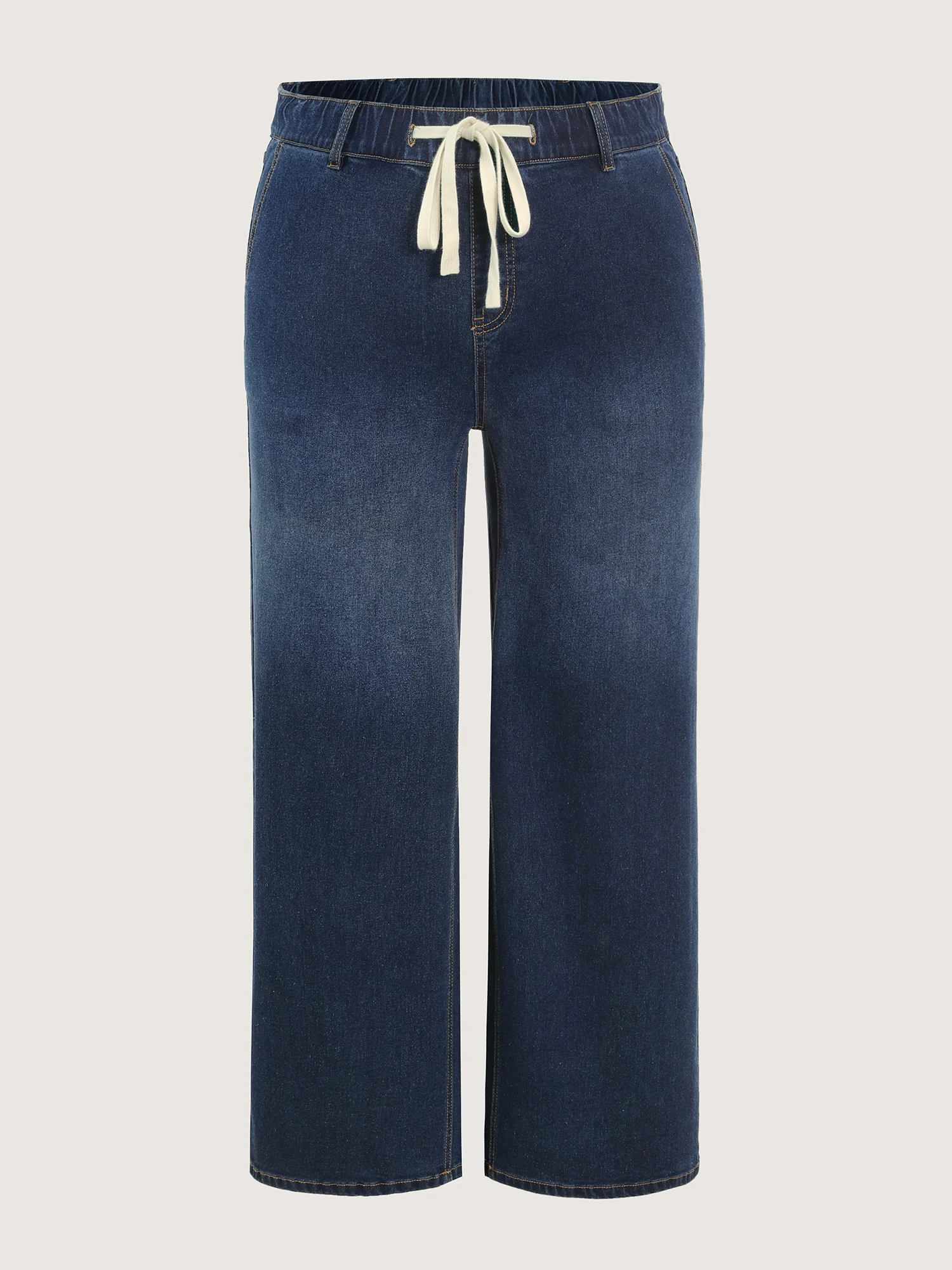 Drawstring Waist Stretchy Wide-Leg Jeans - Image 9