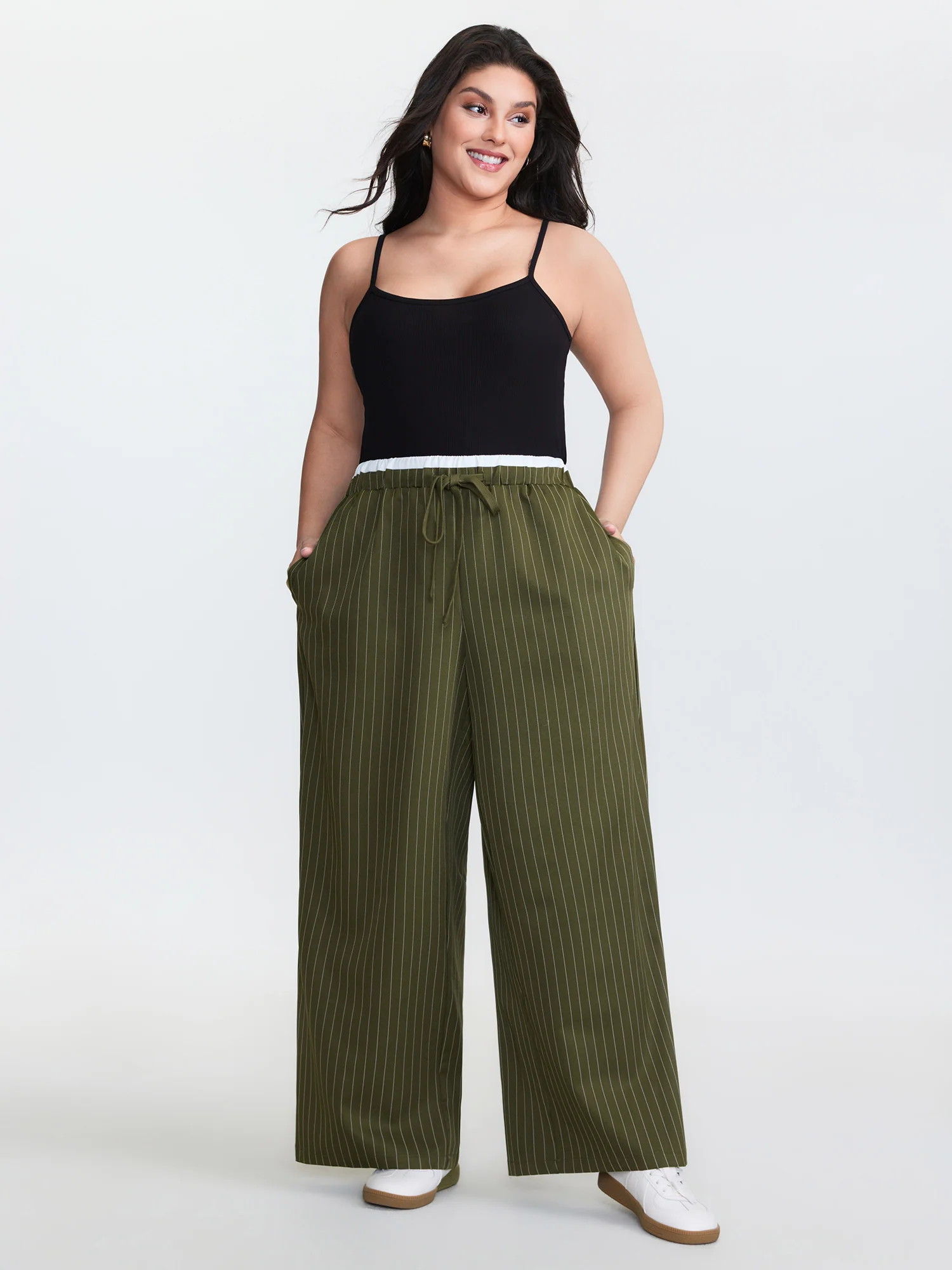 Drawstring Waist Striped Pants - Image 2