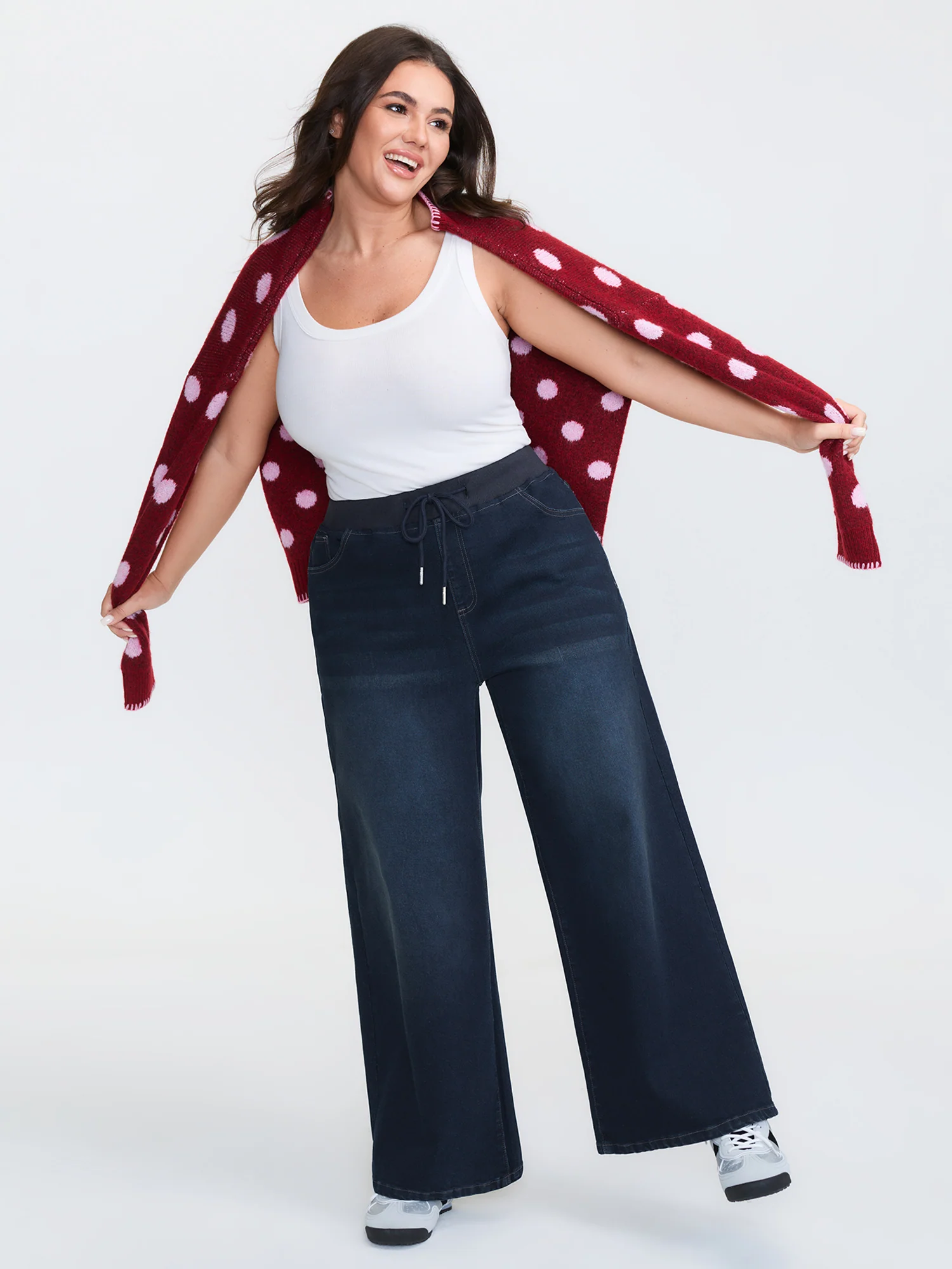 Drawstring Waist Moderate Stretch Wide-Leg Jeans - Image 2