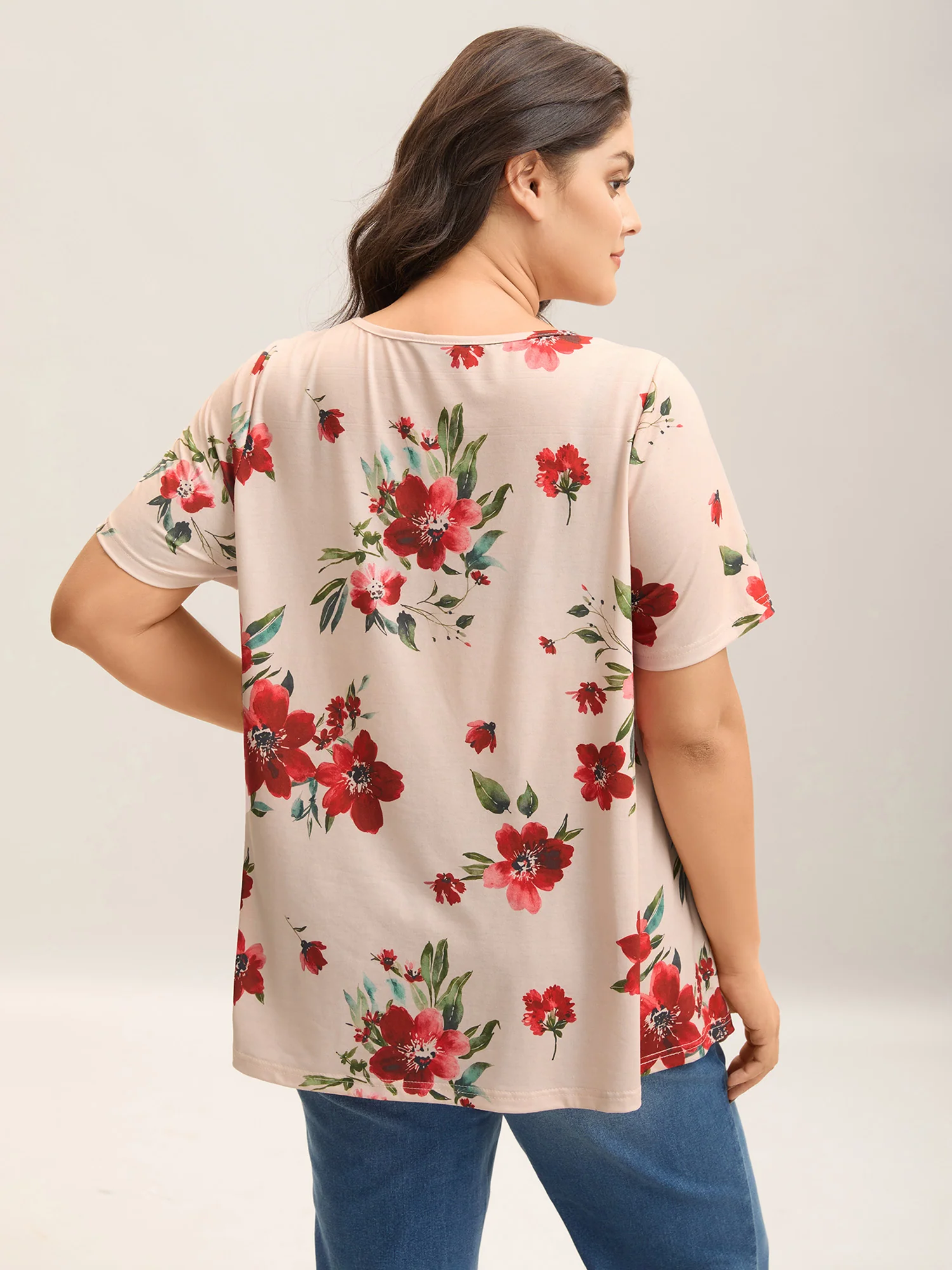 Dreamy Floral Print Flowy Pleated T-Shirt - Image 4