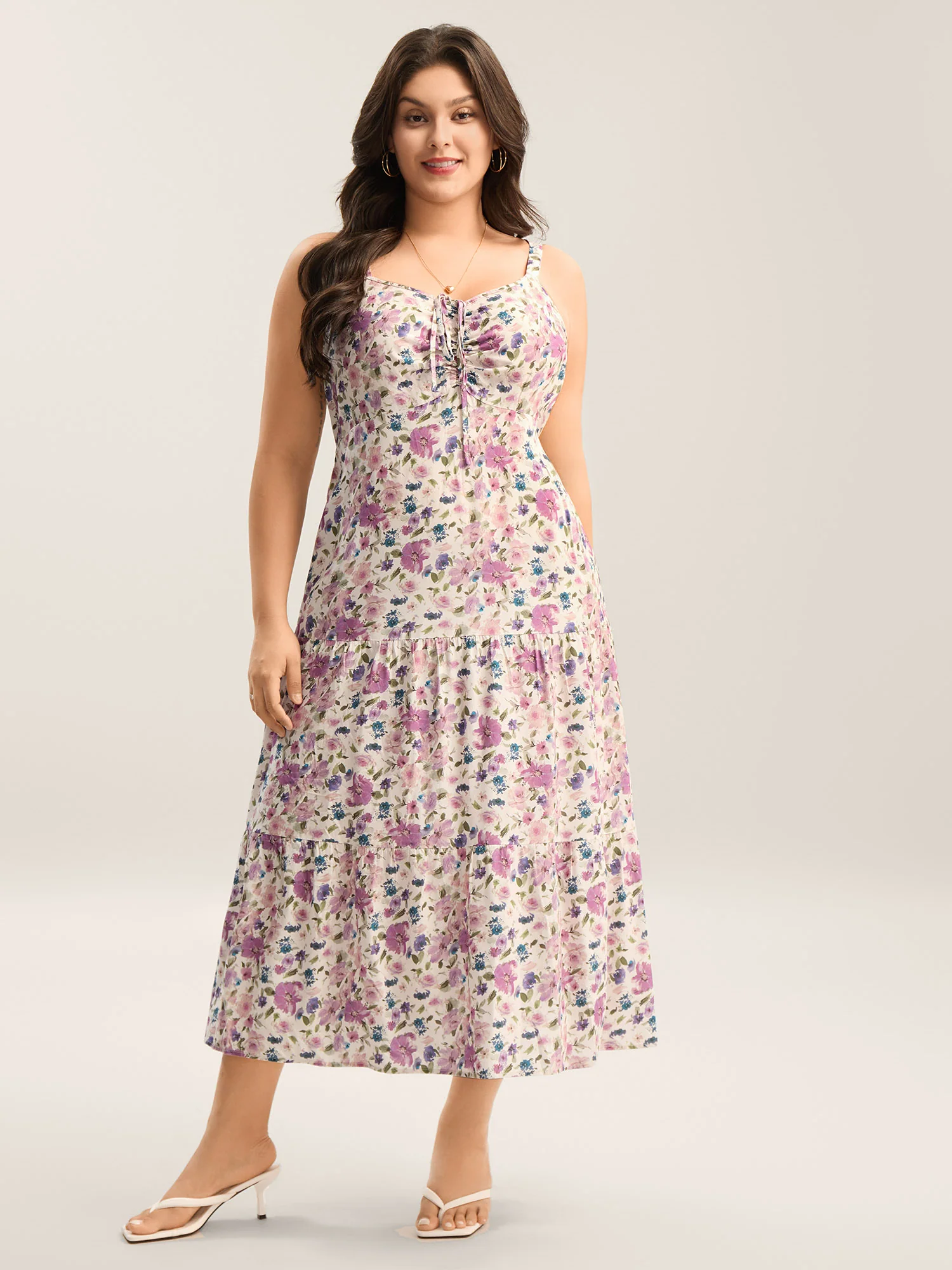 Dreamy Floral Rayon Neck Tie Midi Dress - Image 2