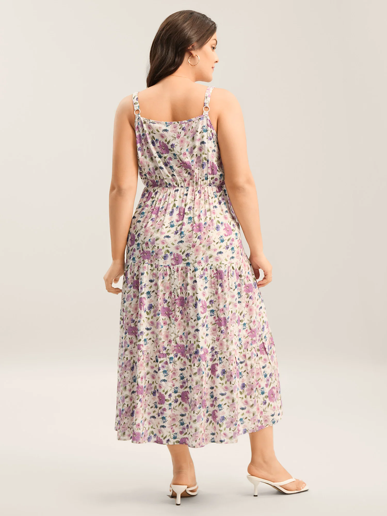 Dreamy Floral Rayon Neck Tie Midi Dress - Image 4