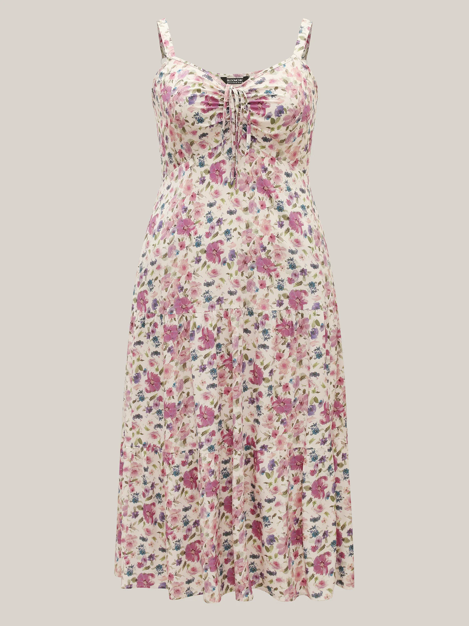 Dreamy Floral Rayon Neck Tie Midi Dress - Image 5