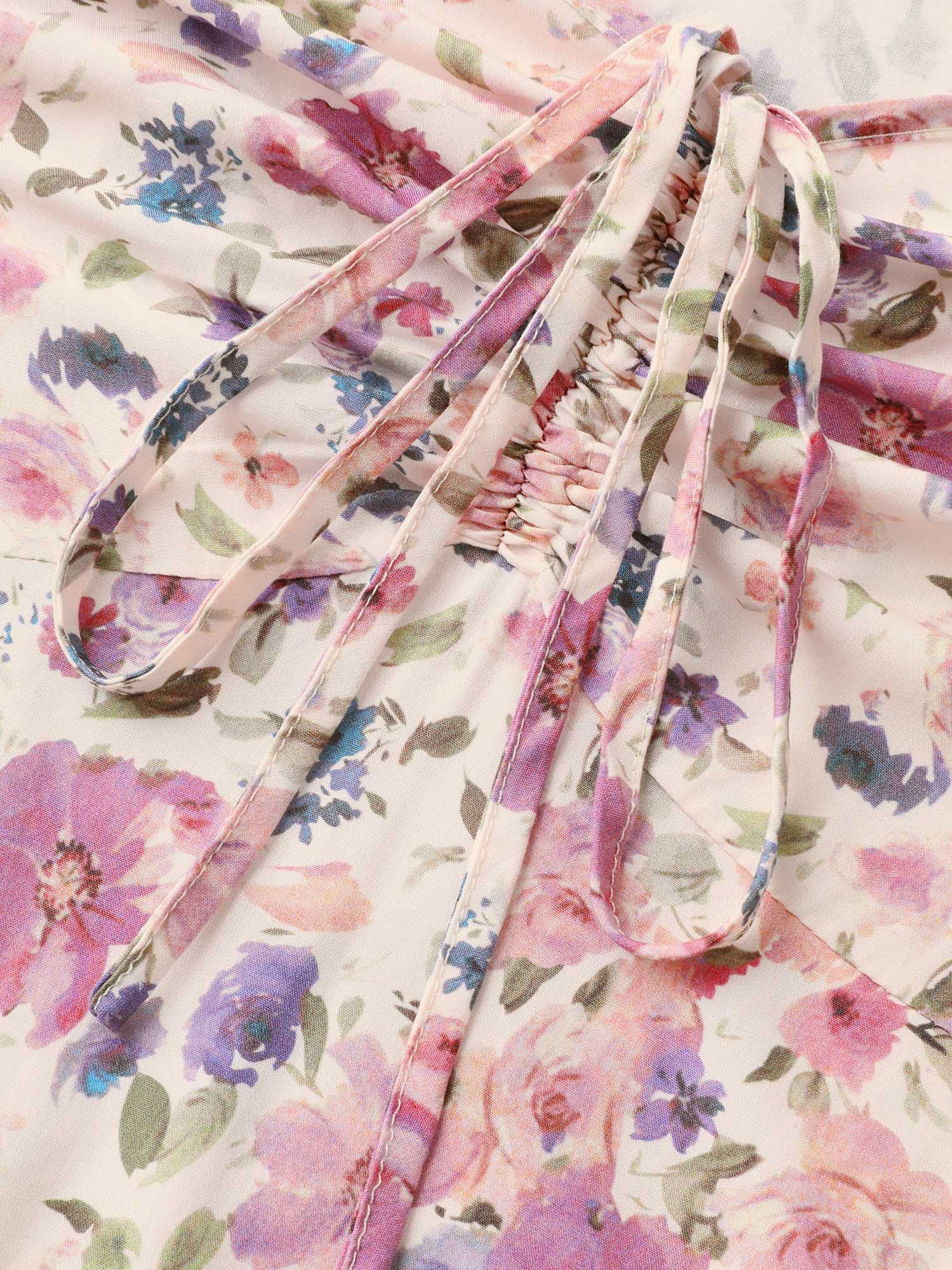 Dreamy Floral Rayon Neck Tie Midi Dress - Image 6