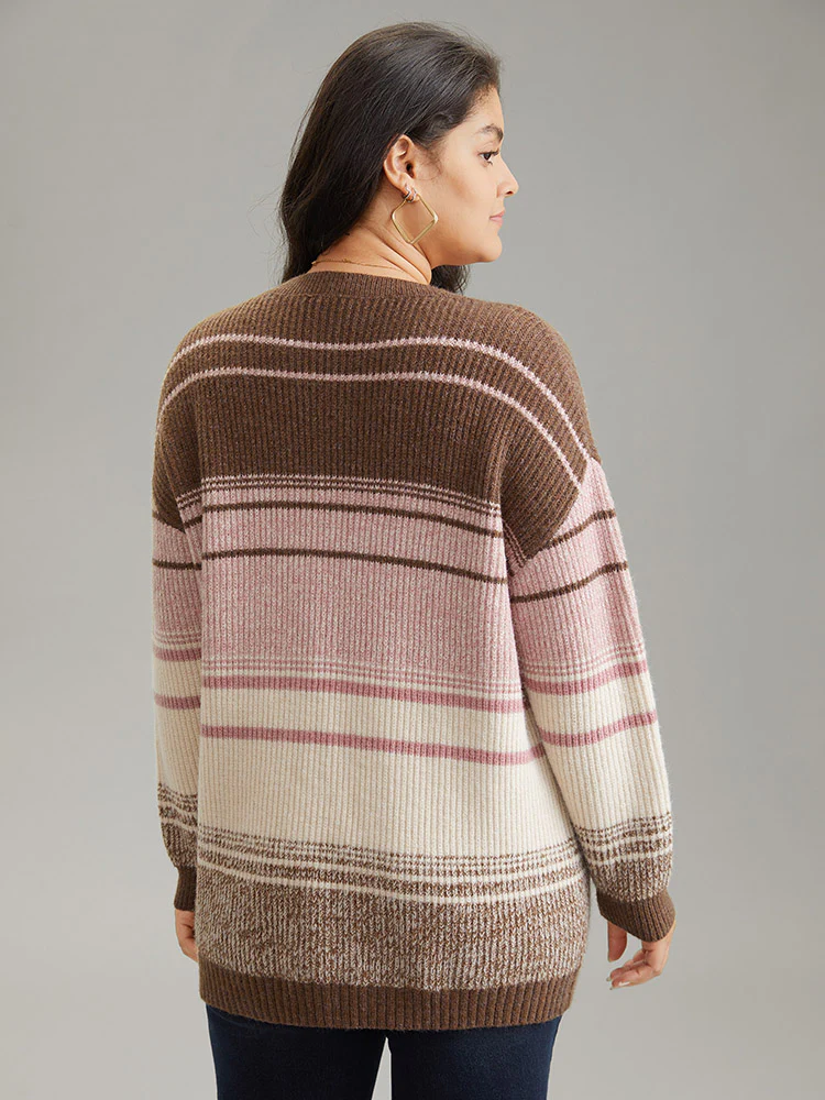 Drop Shoulder Heather Colorblock Elastic Cuffs Pullover - Image 2