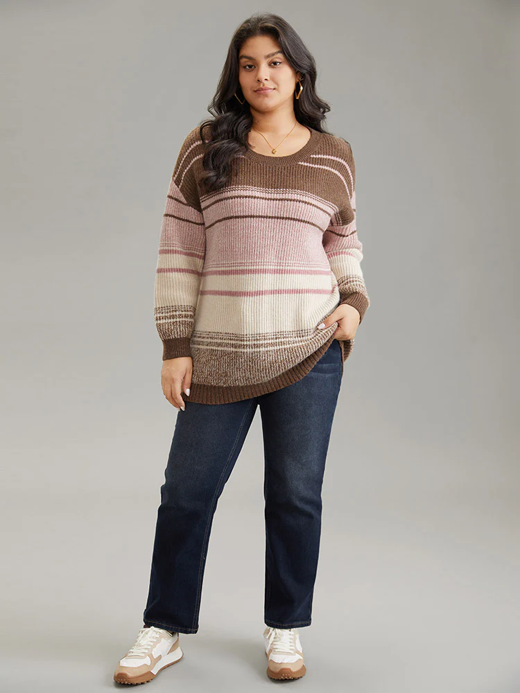 Drop Shoulder Heather Colorblock Elastic Cuffs Pullover - Image 4