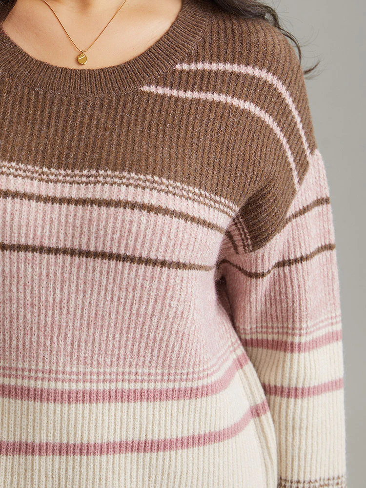 Drop Shoulder Heather Colorblock Elastic Cuffs Pullover - Image 5