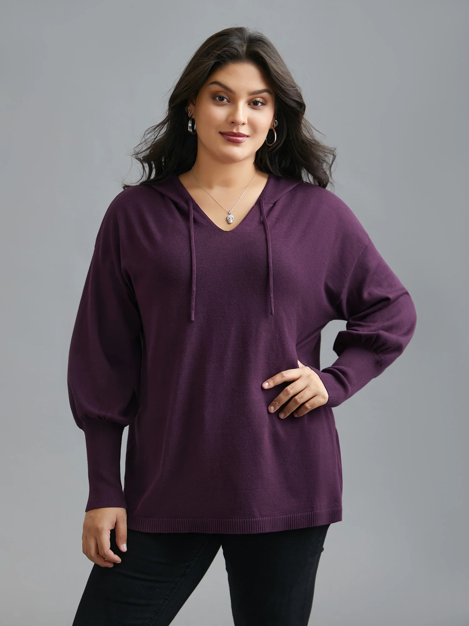 Drop Shoulder Slim-Fit Hooded Pullover