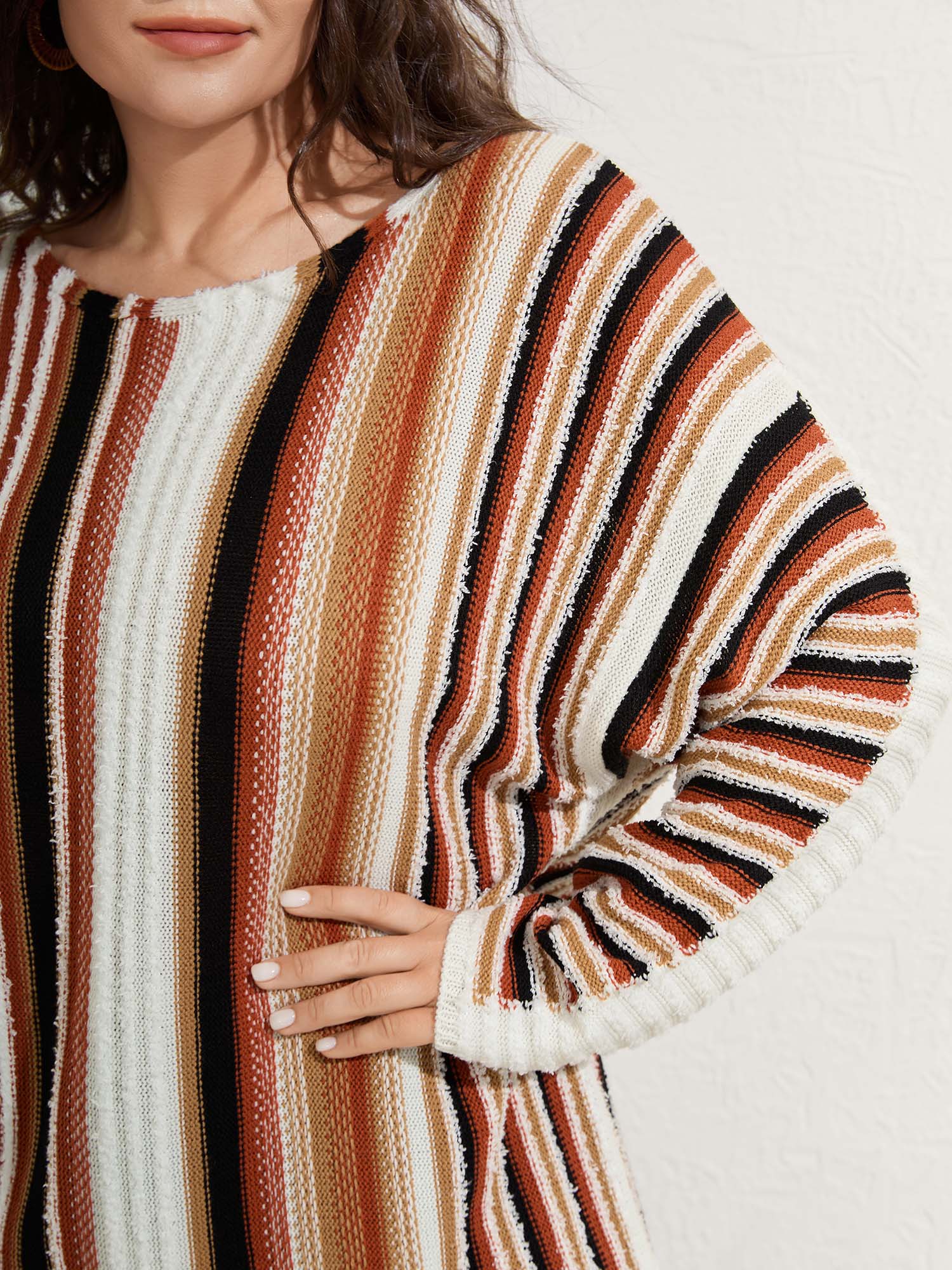 Earthy Stripes Drop Shoulder Lightweight Pullover - Image 2