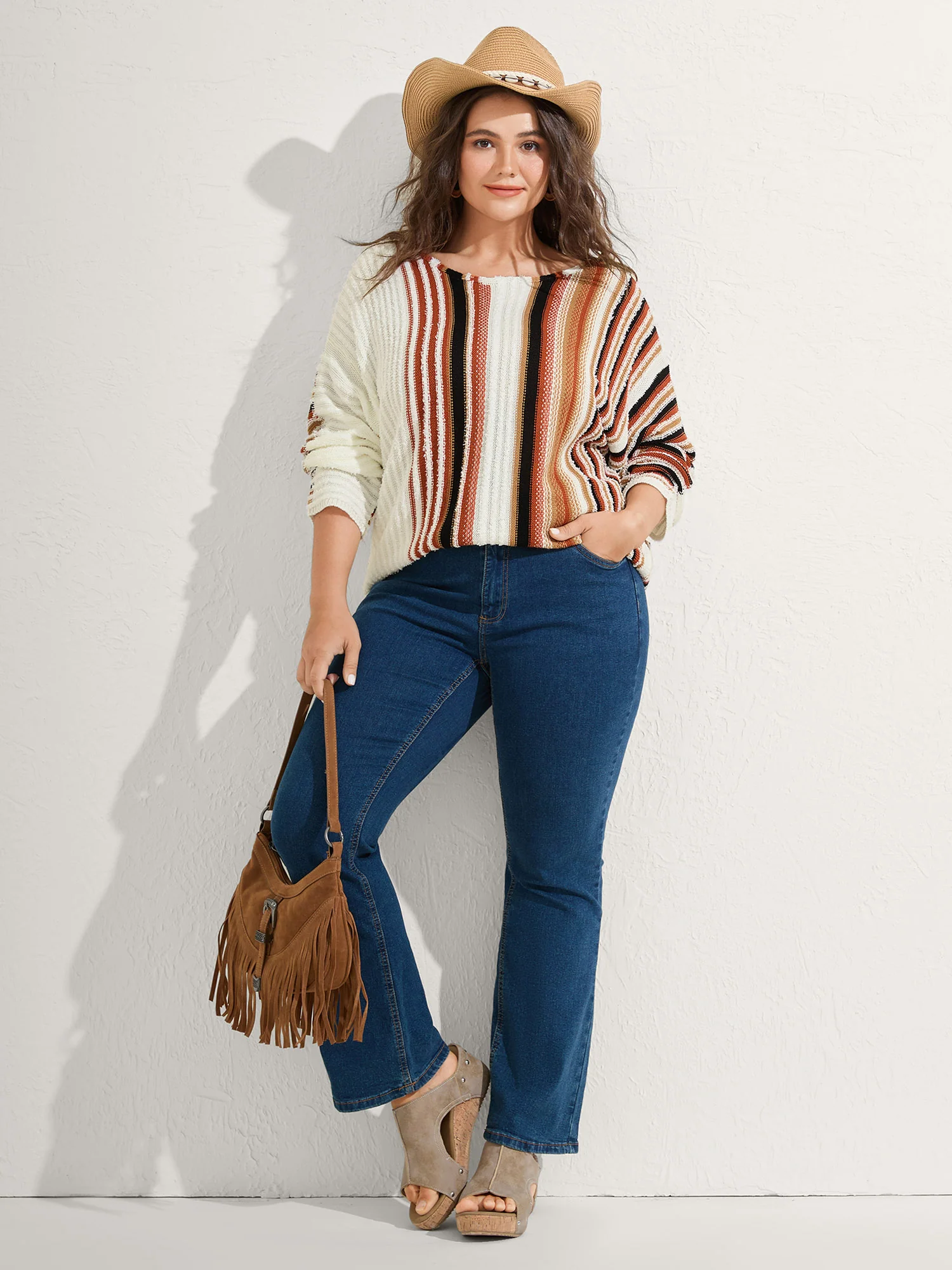 Earthy Stripes Drop Shoulder Lightweight Pullover - Image 3