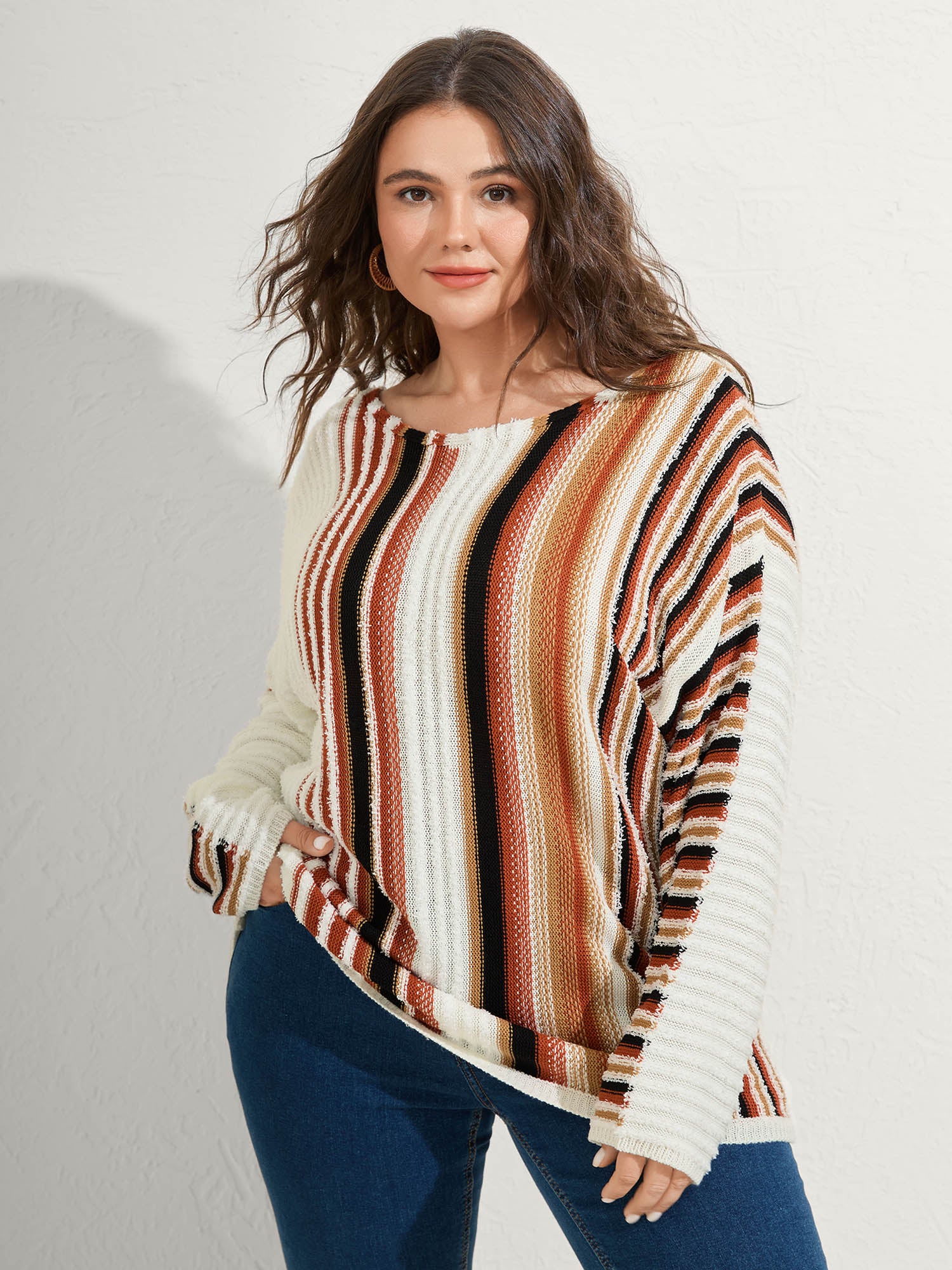 Earthy Stripes Drop Shoulder Lightweight Pullover - Image 4