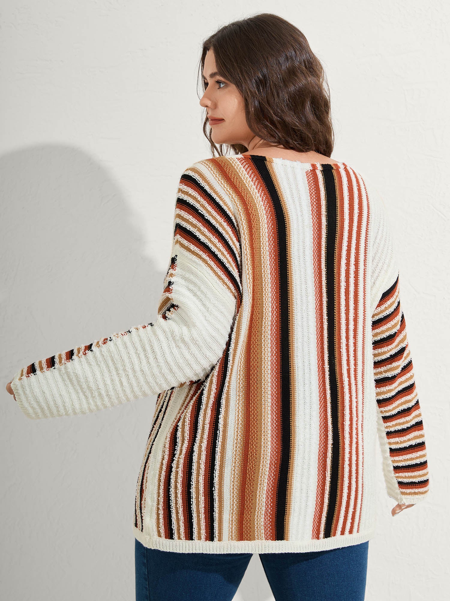 Earthy Stripes Drop Shoulder Lightweight Pullover - Image 5