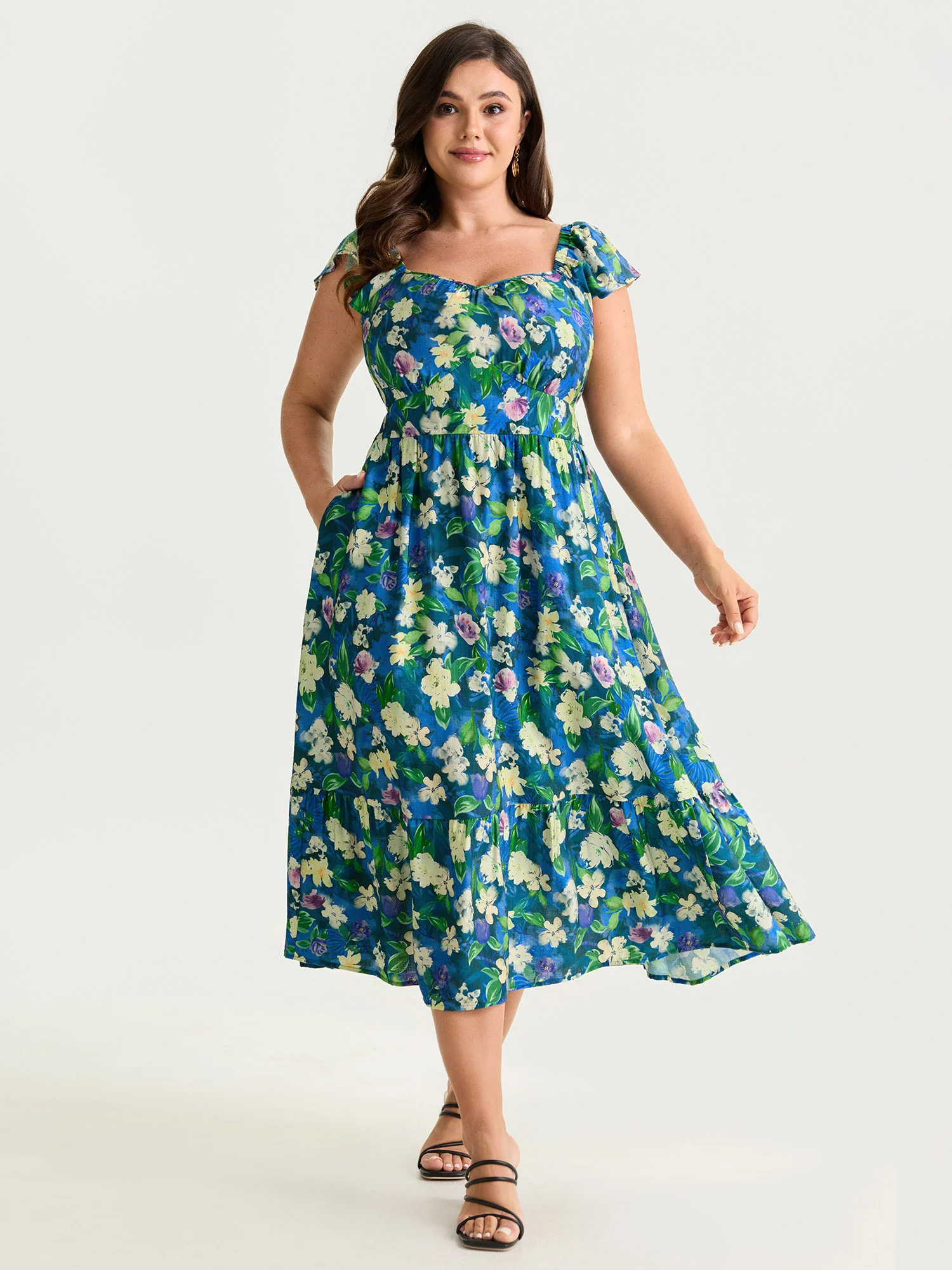 Easy-Breezy Floral Print Sweetheart Midi Dress - Image 3
