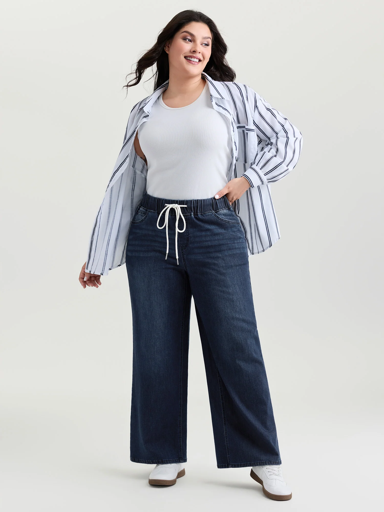 Easy Pull-On Stretchy Wide-Leg Jeans
