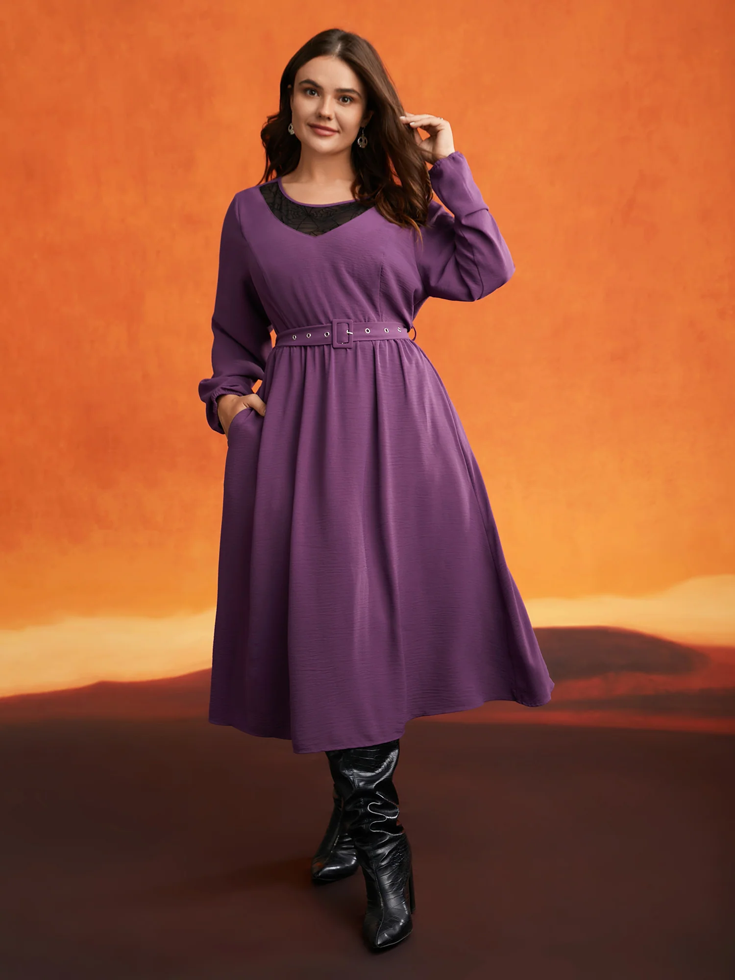 Eclipse Web Elastic Waistband Midi Dress - Image 2