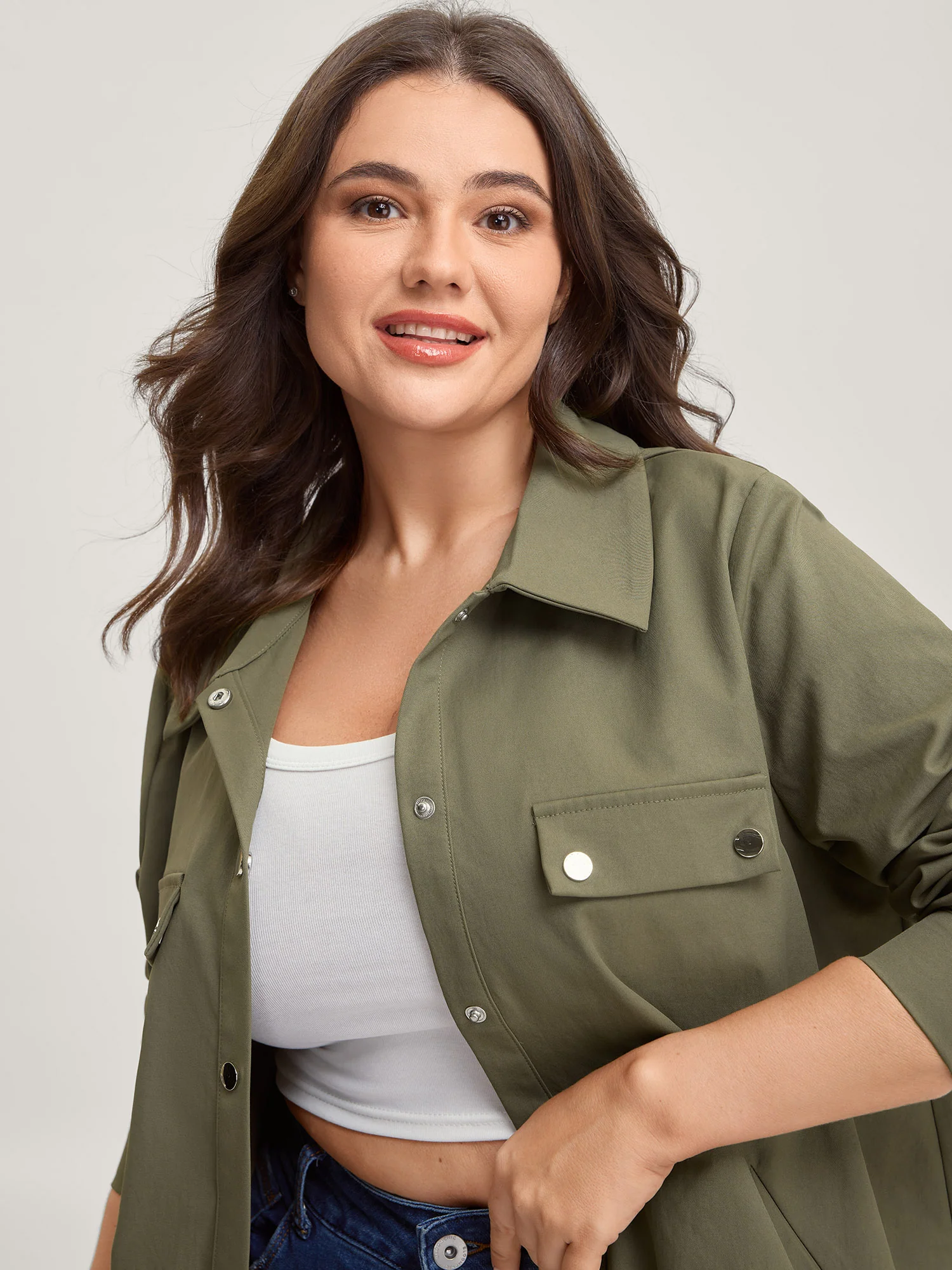 Elastic Adjustable Hem Pockets Jacket - Image 2