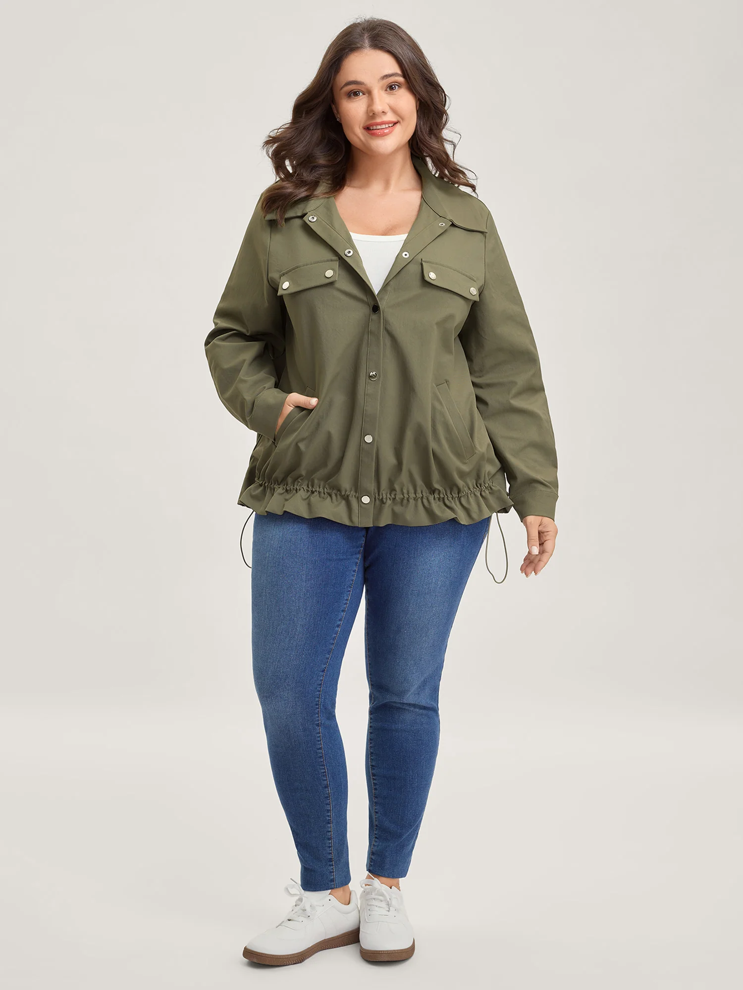 Elastic Adjustable Hem Pockets Jacket - Image 3