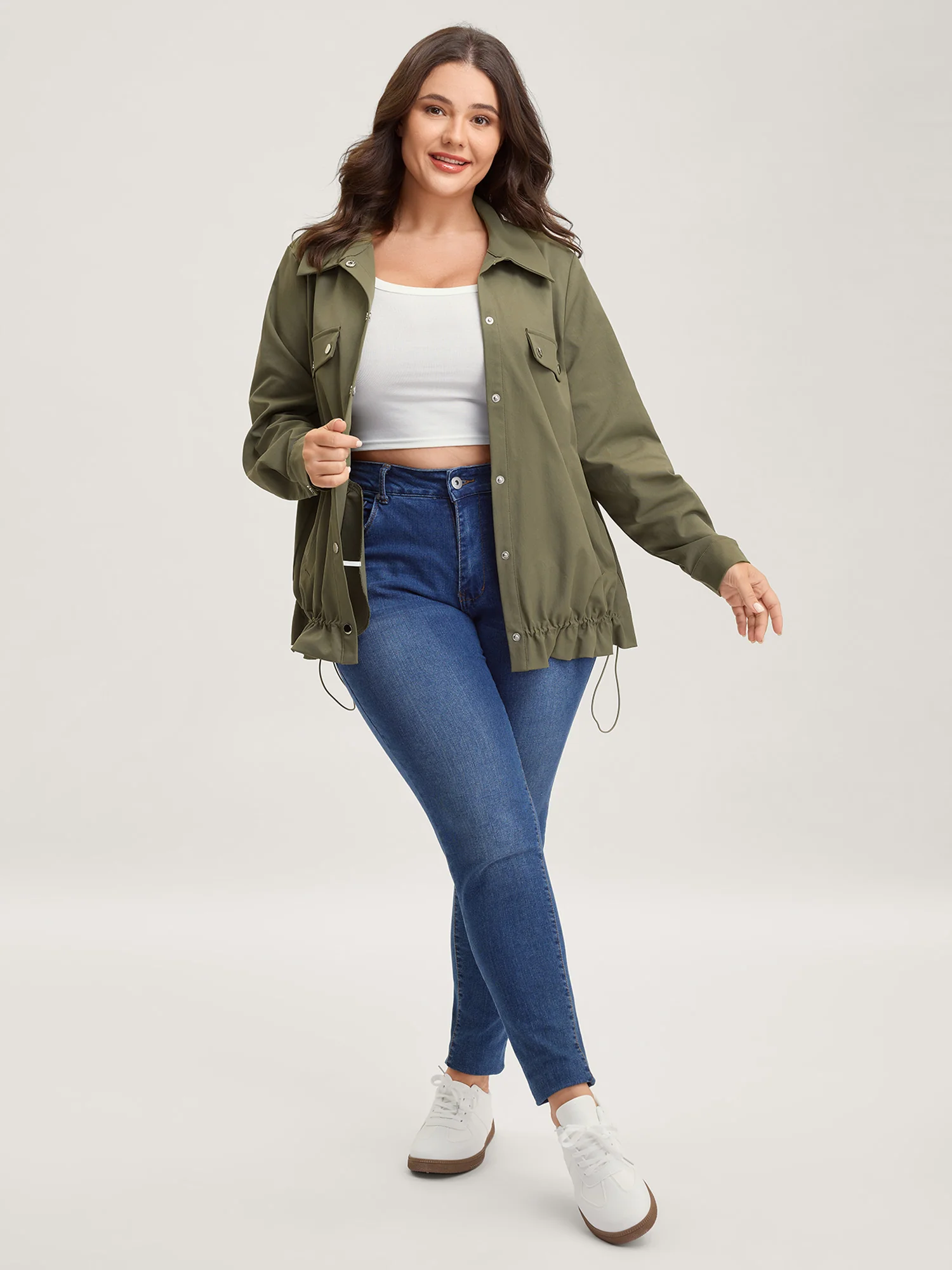 Elastic Adjustable Hem Pockets Jacket - Image 4