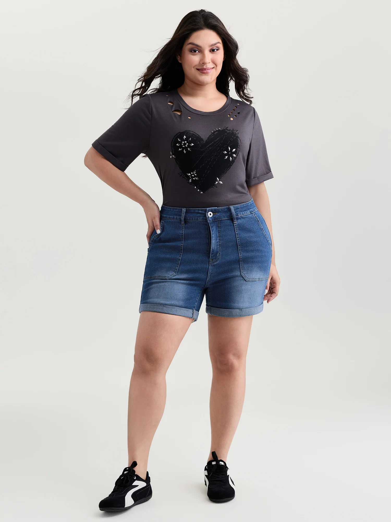 Elastic Back-Waist Skinny-Fit Denim Shorts - Image 2