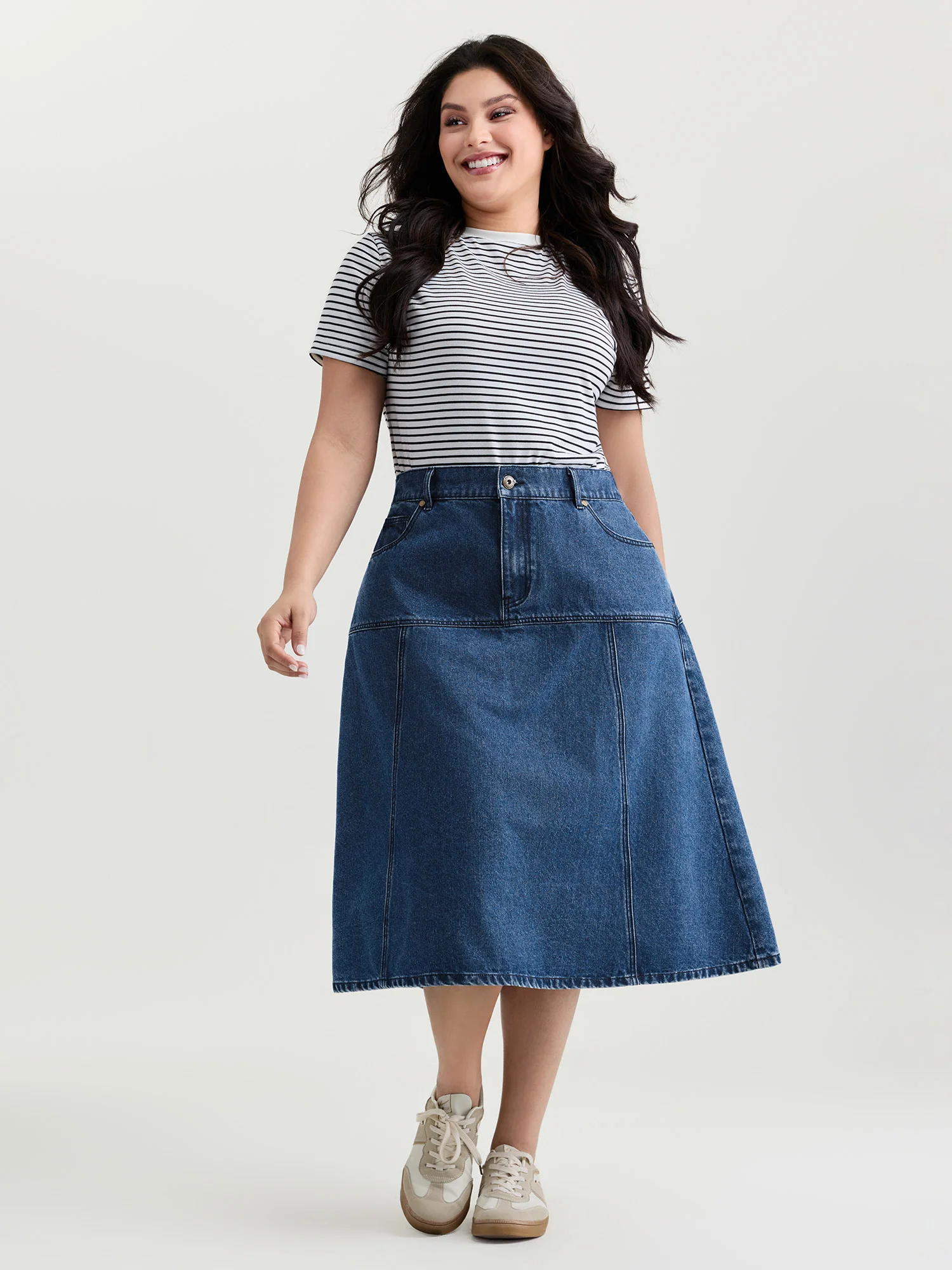 Elastic Back Waistband Maxi Denim Skirt
