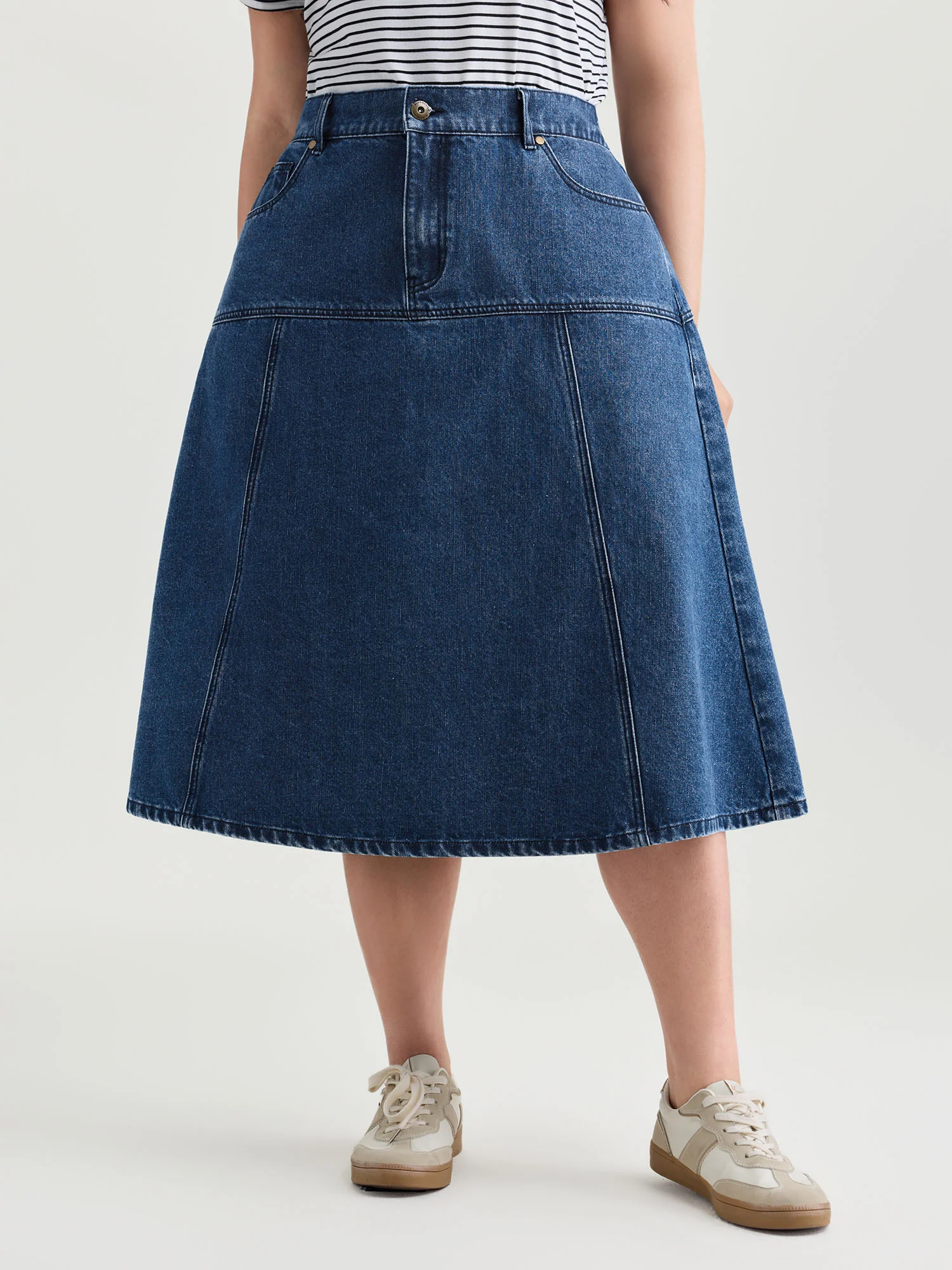 Elastic Back Waistband Maxi Denim Skirt - Image 2