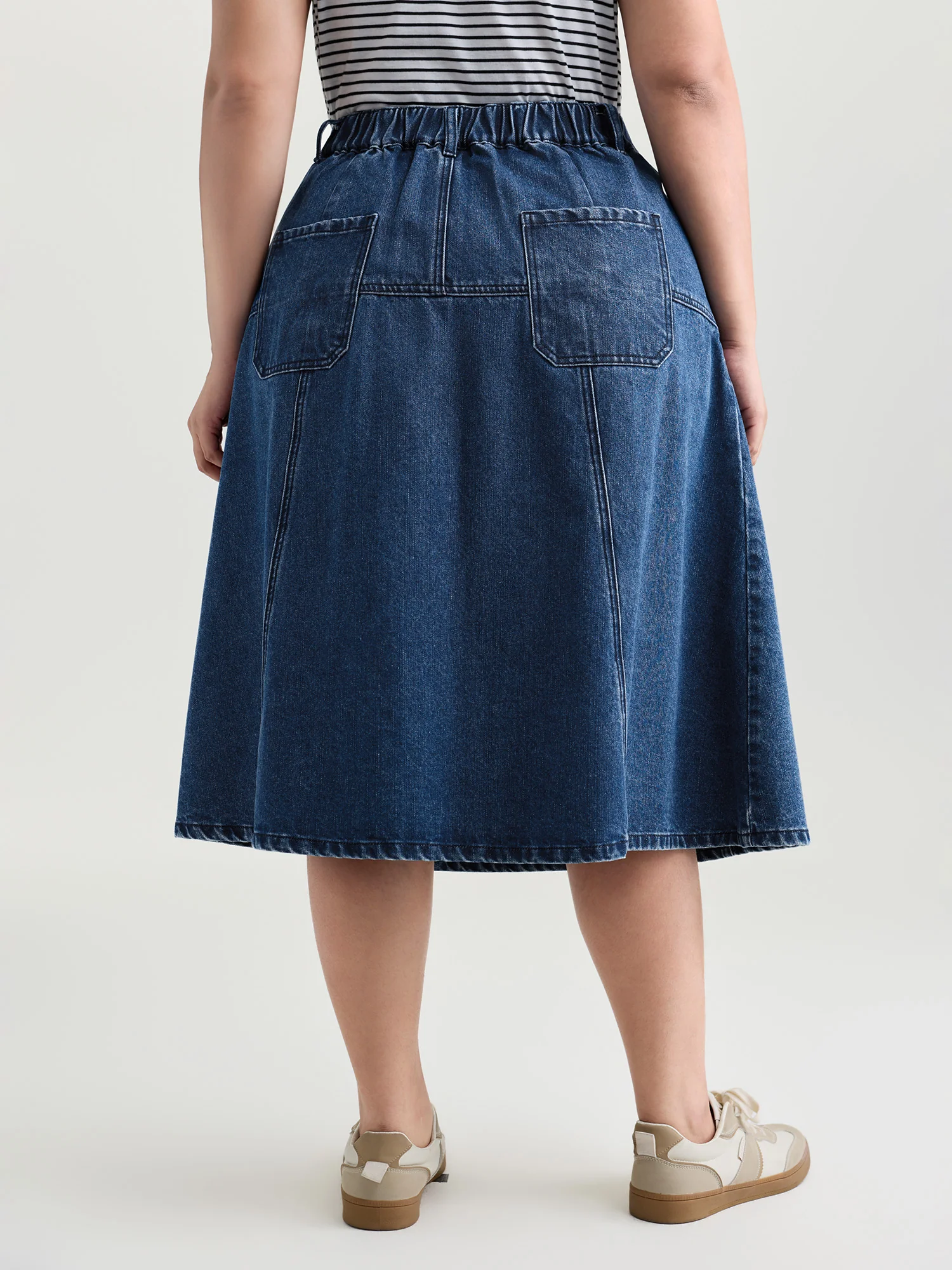 Elastic Back Waistband Maxi Denim Skirt - Image 5