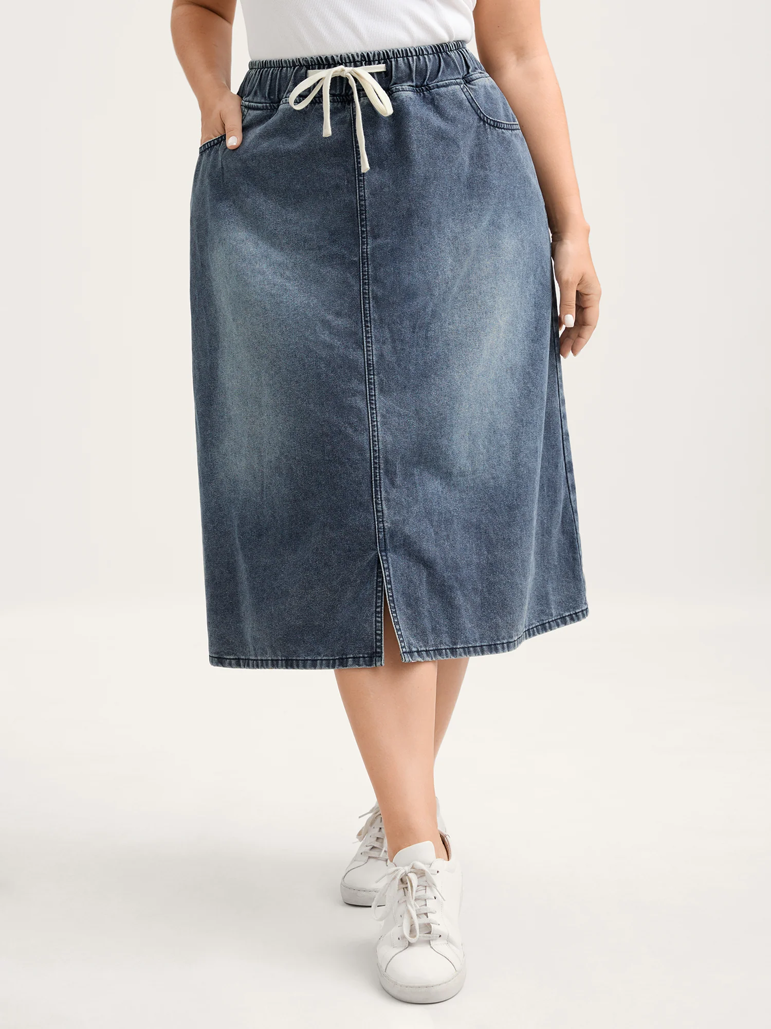 Elastic Band A-Line Denim Skirt - Image 2